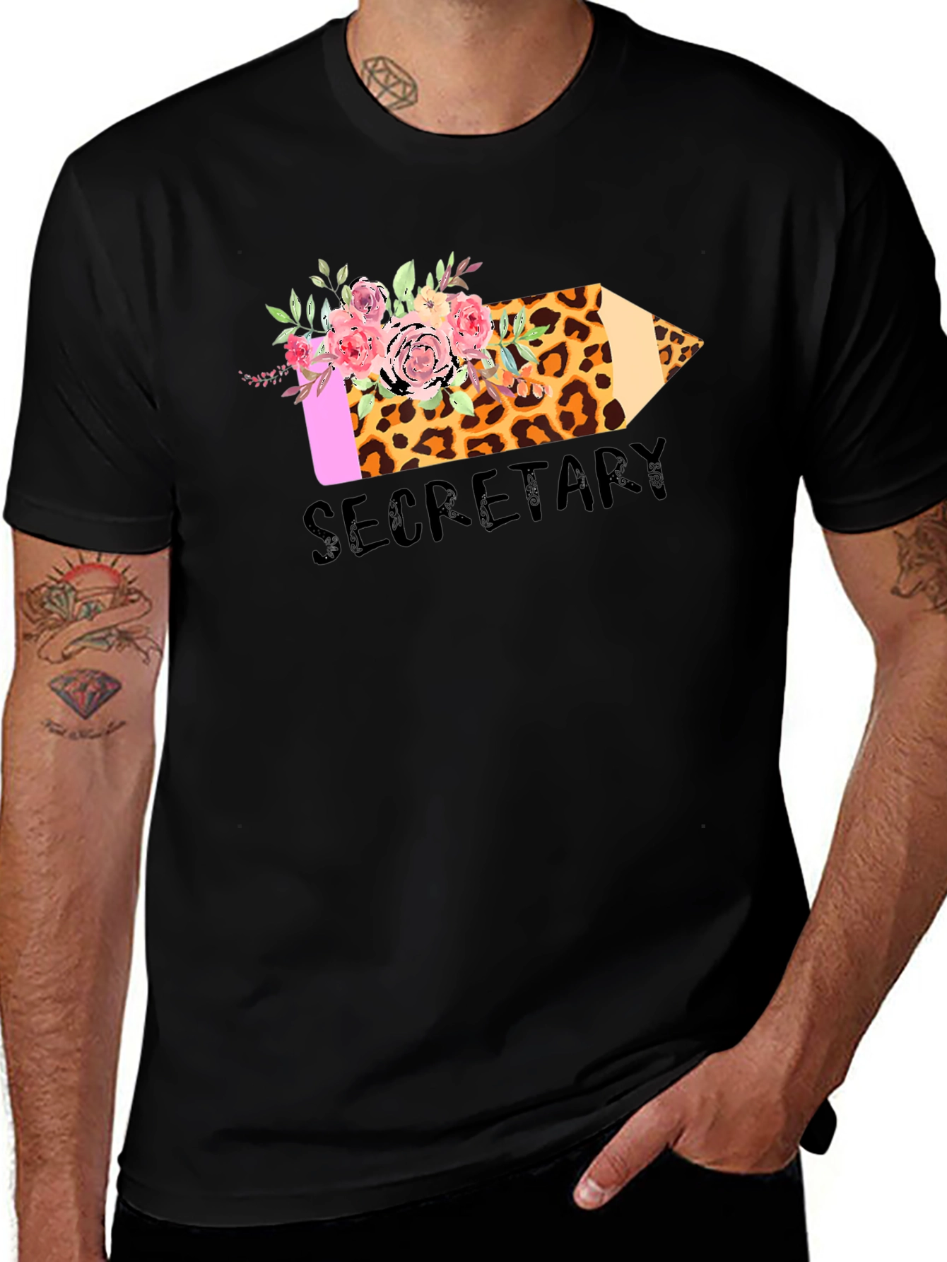 Variant 10 of Secretary Leopard Pencil Floral T-Shirt