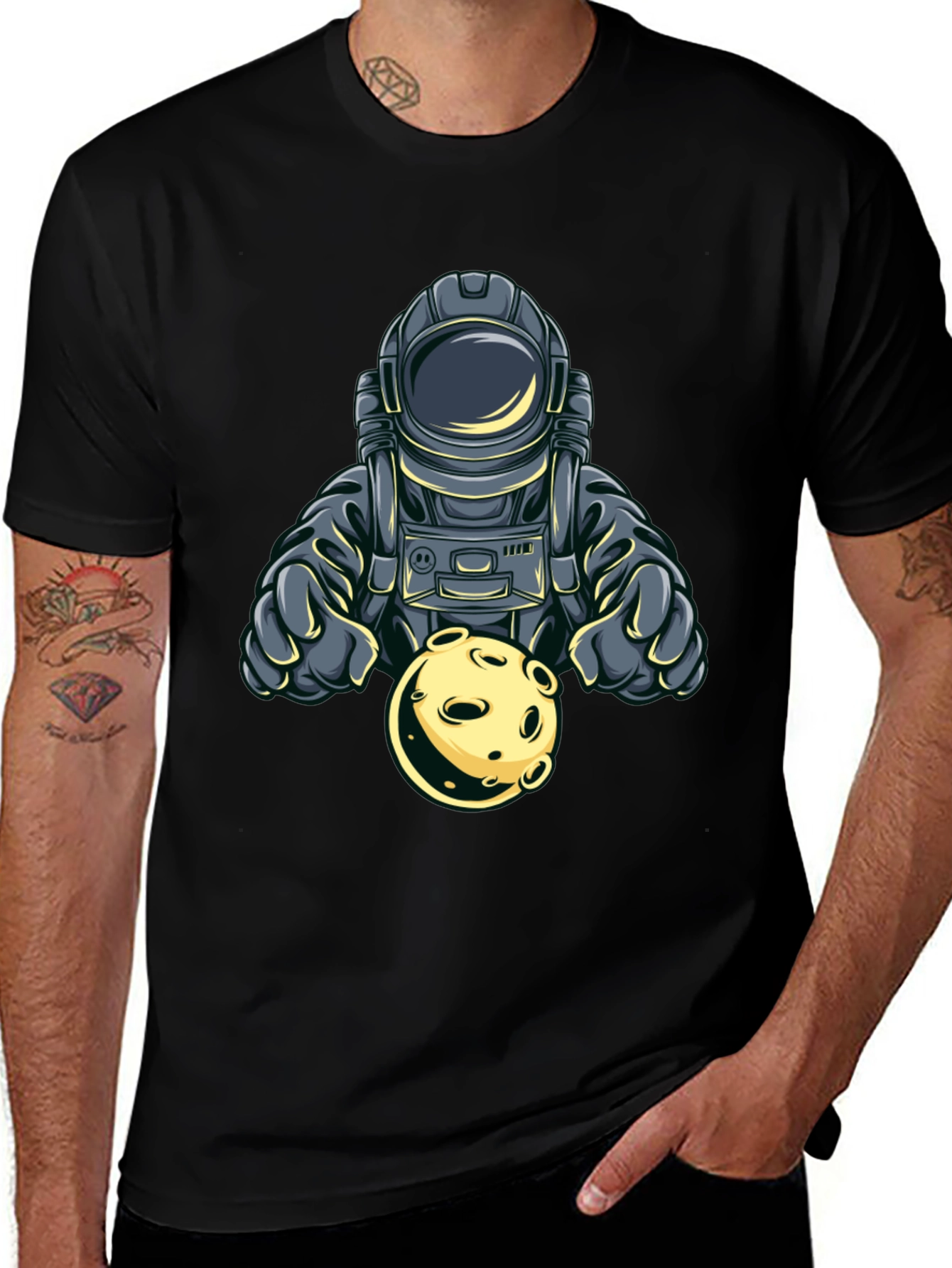 Astronaut Holding Moon Graphic T-Shirt - Space Adventure