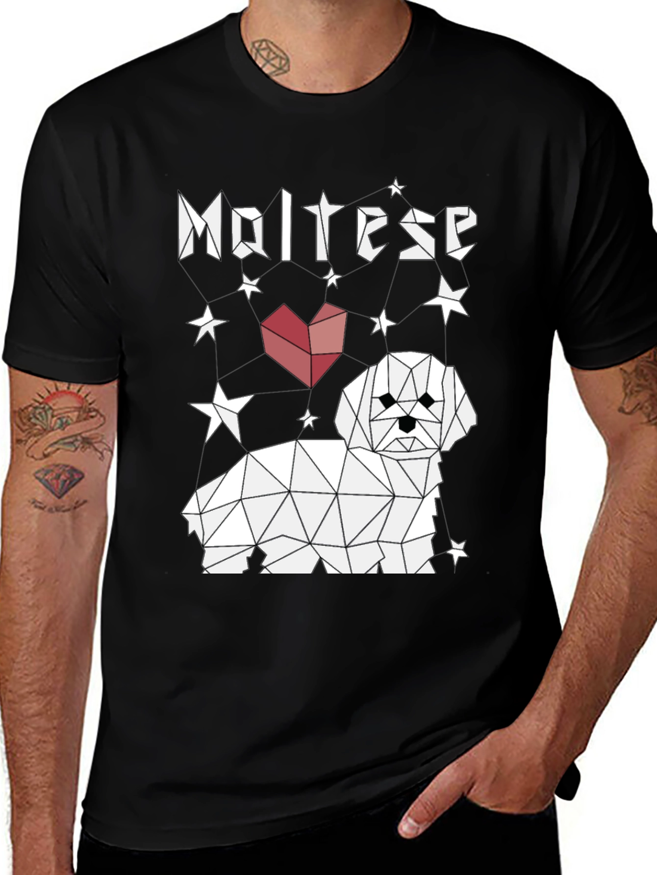 Variant 28 of Geometric Maltese Dog Graphic Tee - Black