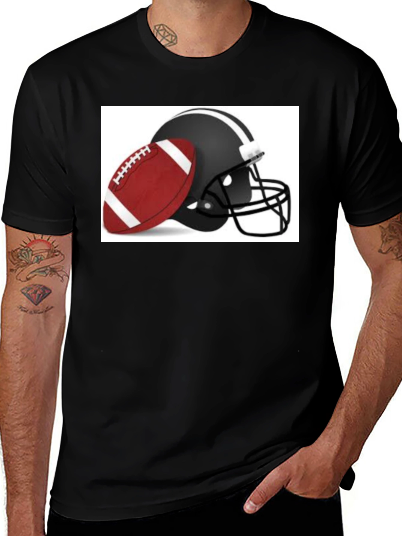 Variant 5 of Football Helmet & Ball Graphic Black T-Shirt