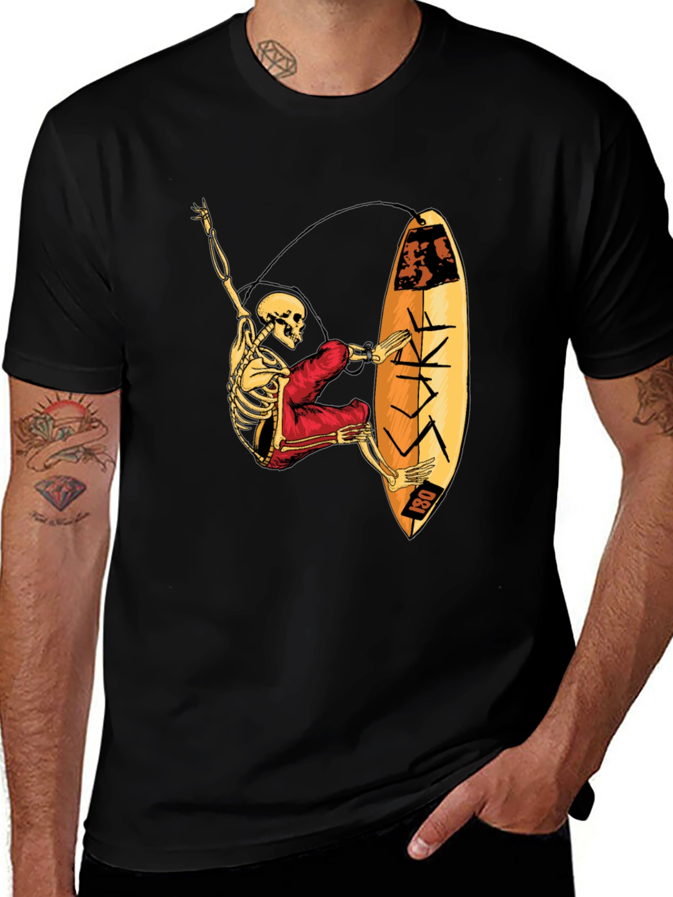 Variant 23 of Skeleton Surfer Graphic T-Shirt - Black