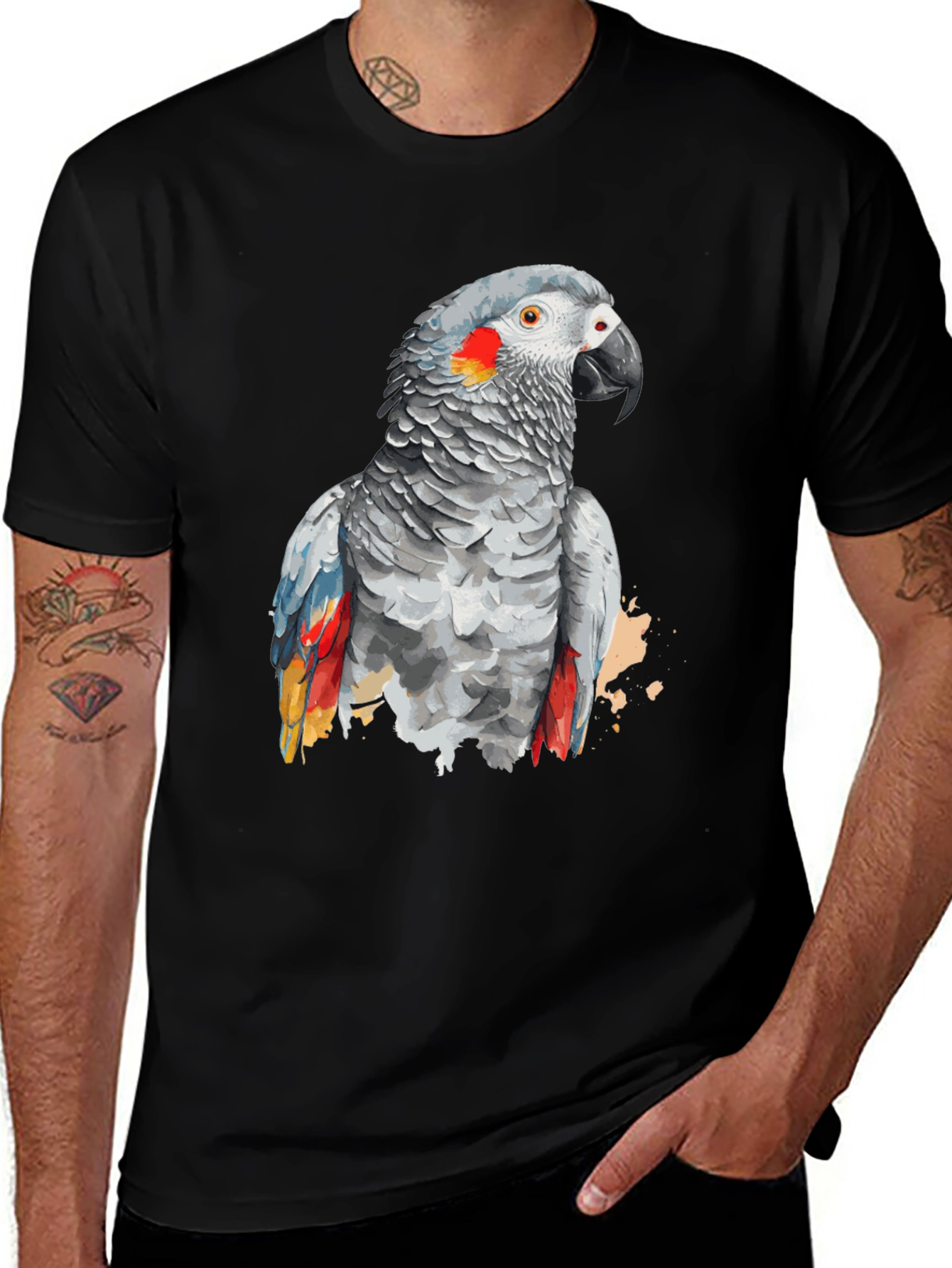 Variant 7 of Parrot Graphic Black T-Shirt - Unique Watercolor Design