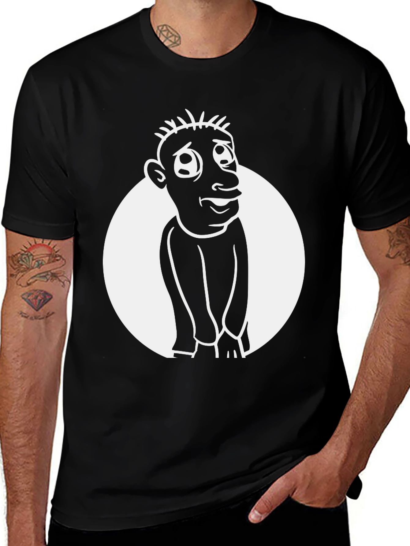 Black Cartoon Man Graphic Tee - Black Cotton Blend Shirt main image