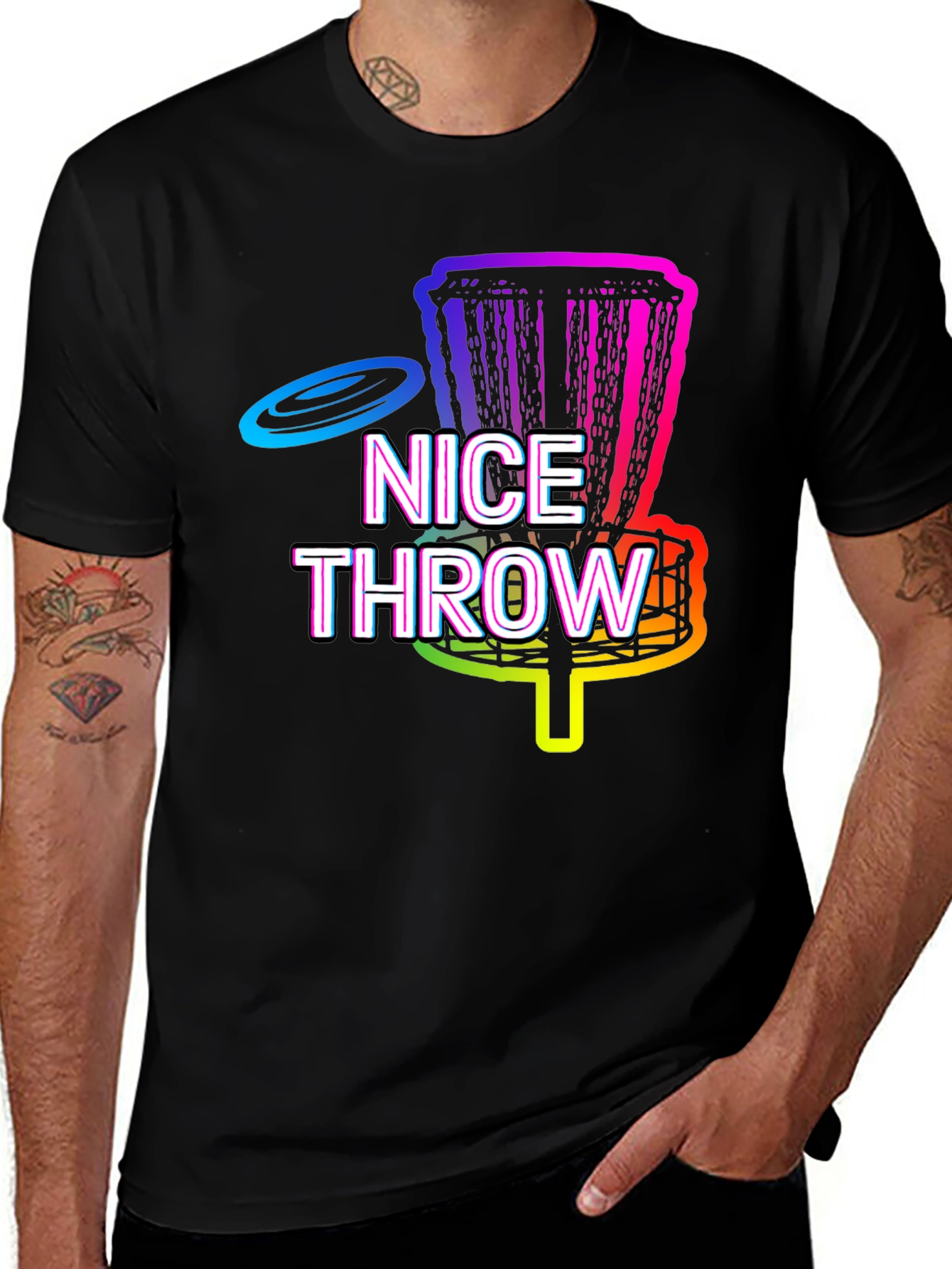 Variant 19 of Rainbow Disc Golf T-Shirt - Nice Throw Design