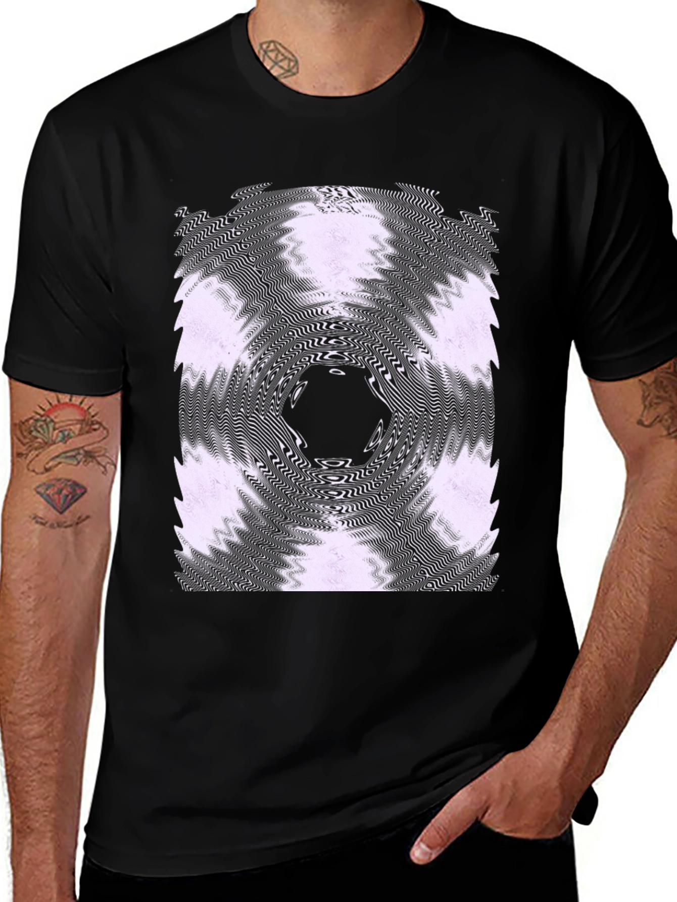 Abstract Vortex Graphic Tee - Black Cotton Blend