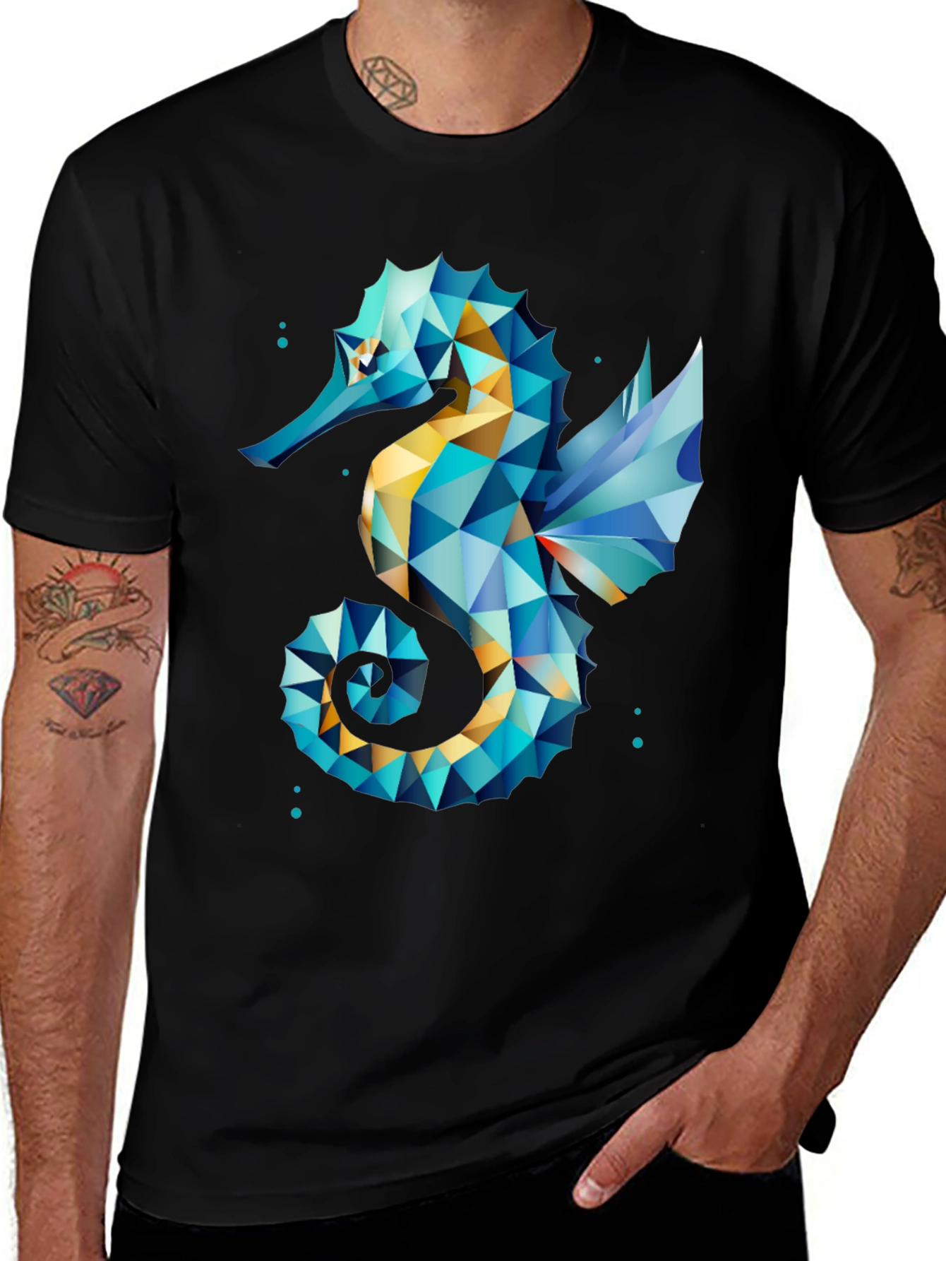 Variant 11 of Geometric Seahorse Graphic Tee - Black