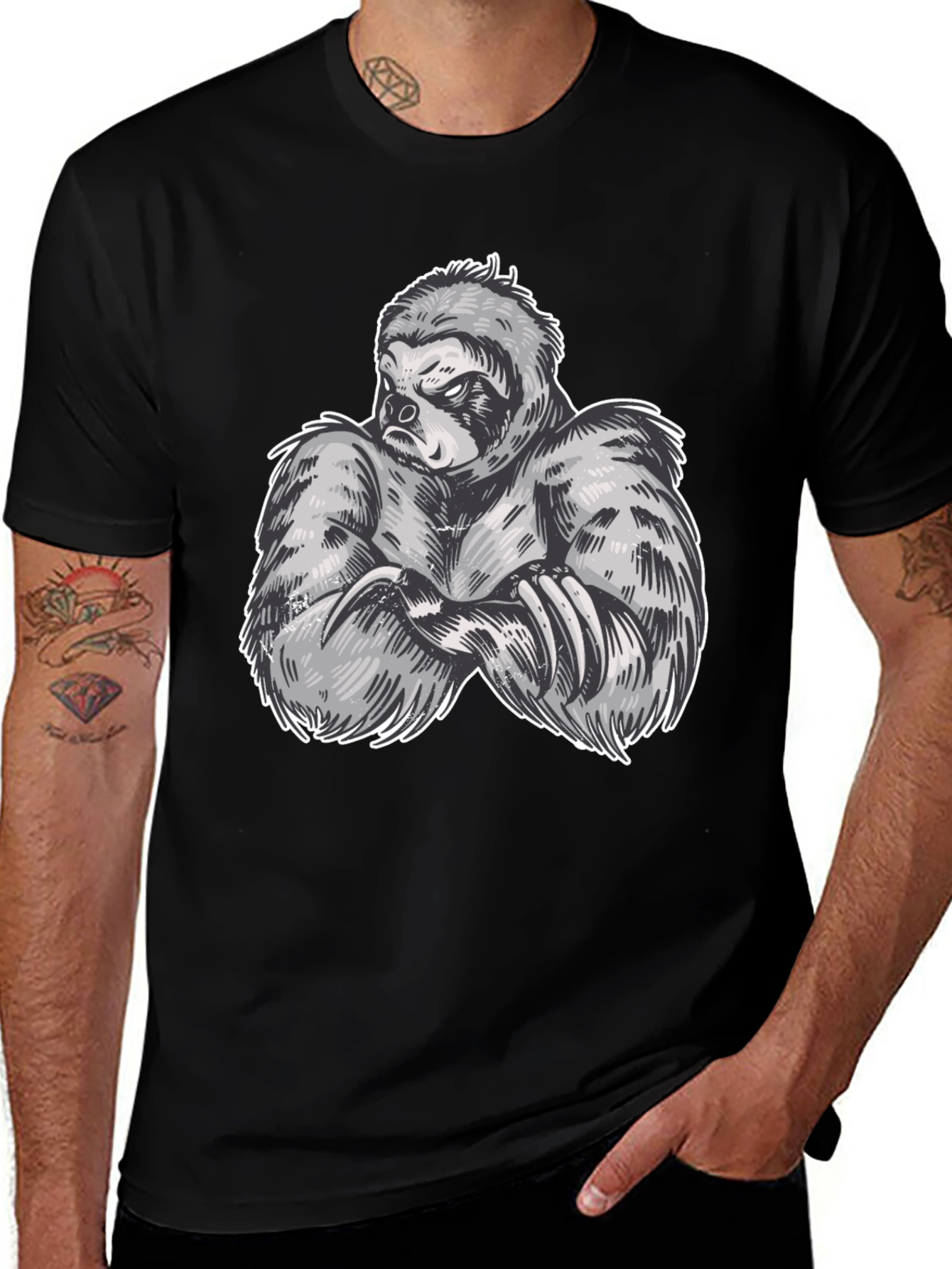 Variant 28 of Sloth Muscle Graphic Black T-Shirt