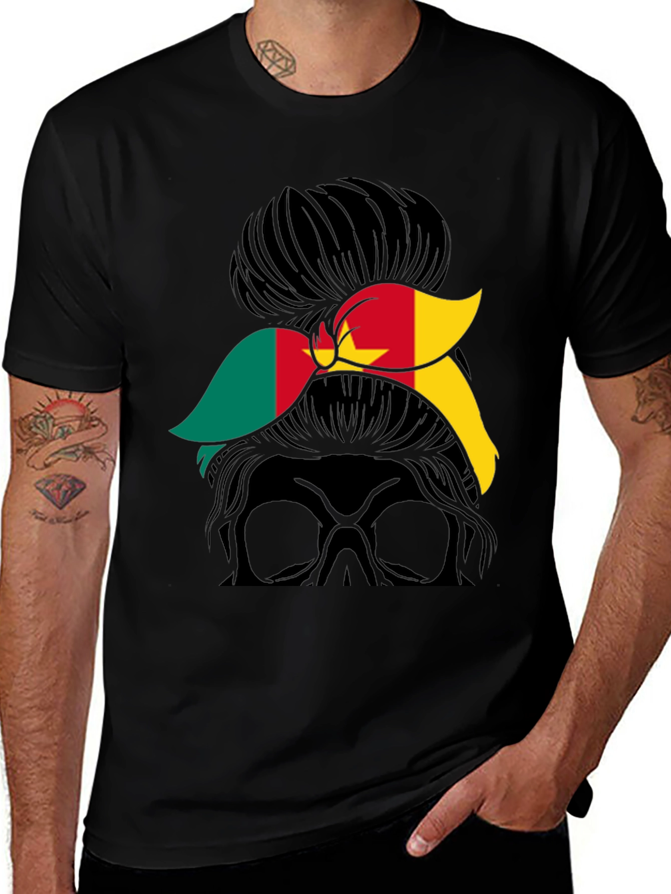 Cameroon Flag Messy Bun T-Shirt