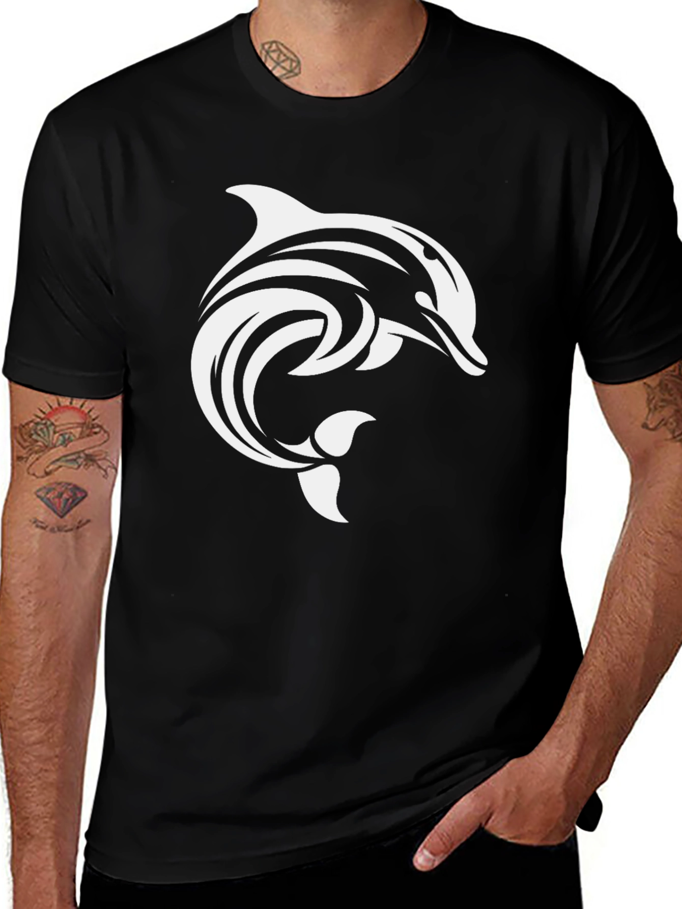 Variant 17 of Black T-Shirt with White Dolphin Graphic