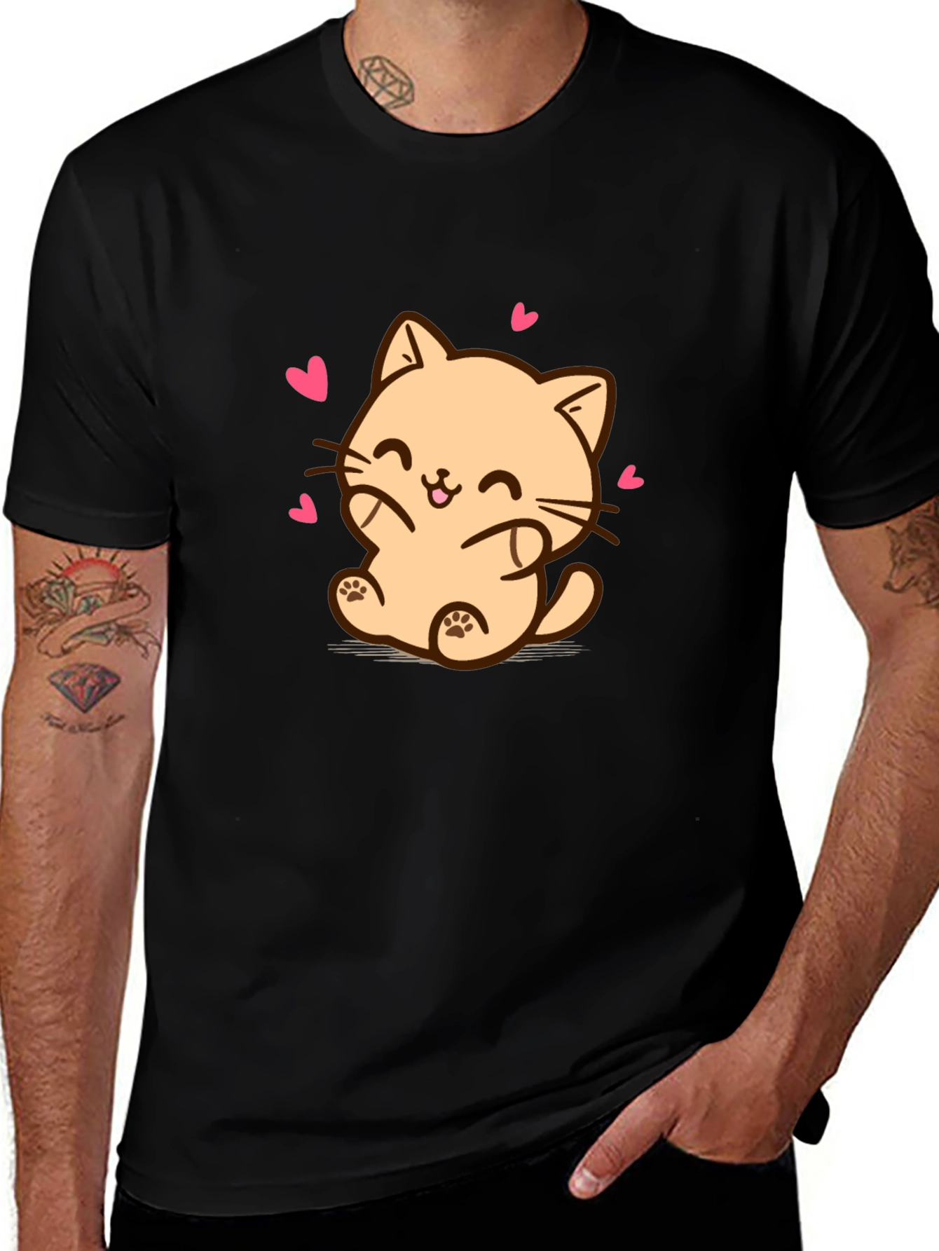 Variant 8 of Cute Cartoon Cat Black T-Shirt - Unisex Graphic Tee