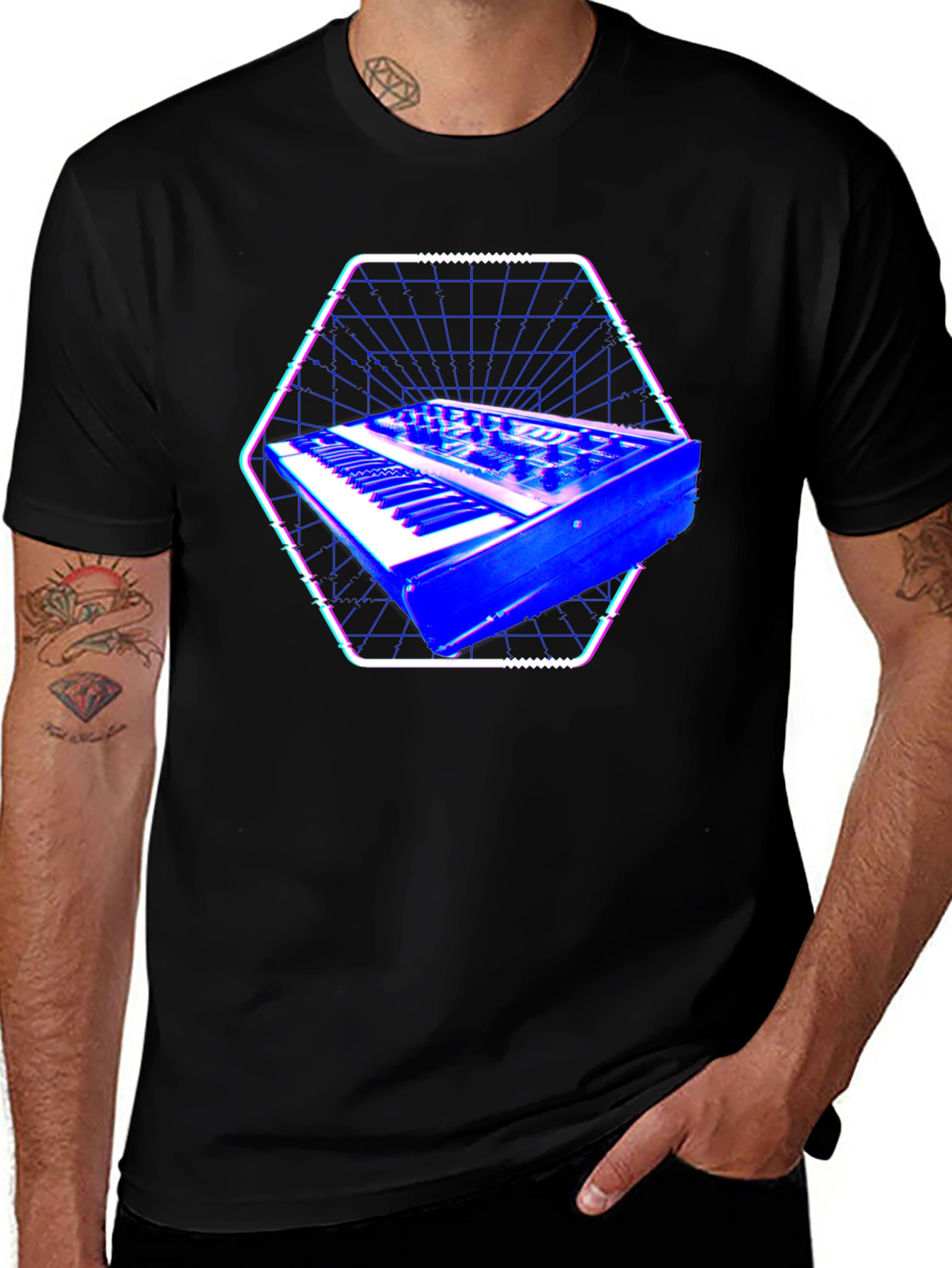 Variant 13 of Retro Synthwave Keyboard Graphic T-Shirt