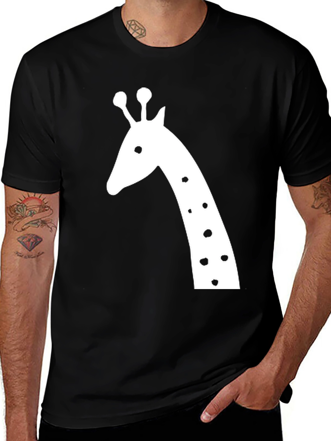 Variant 3 of Giraffe Print Black Crew Neck T-Shirt