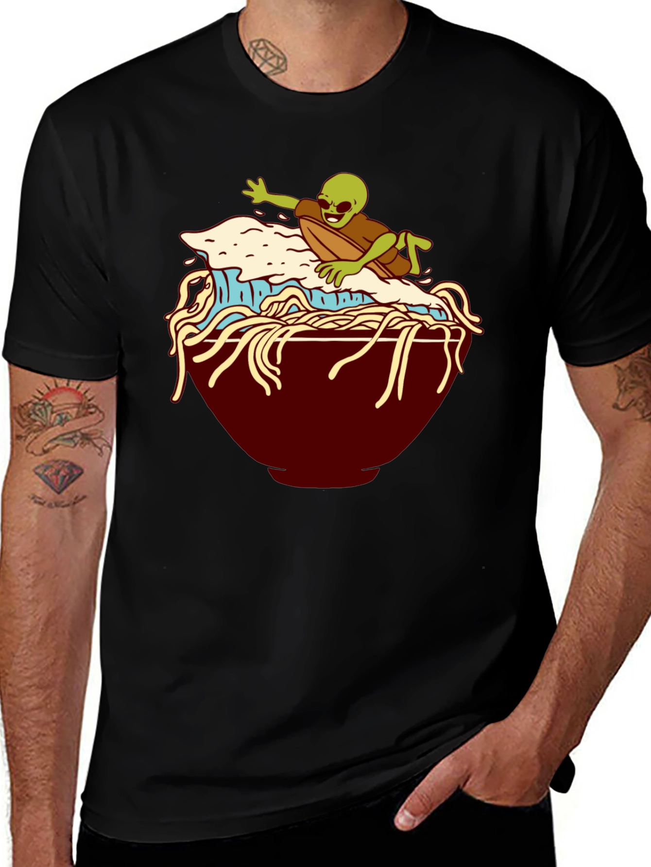 Variant 5 of Alien Surfing Noodles Graphic T-Shirt