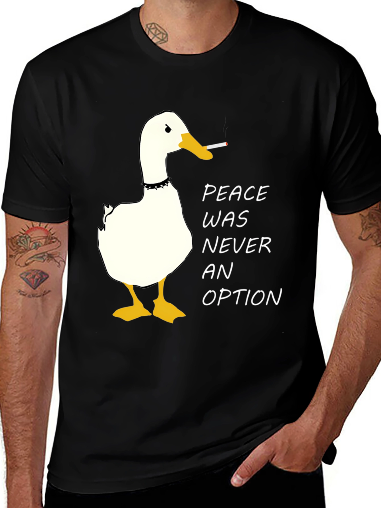 Variant 3 of Peace Was Never An Option Duck Graphic Tee - Black
