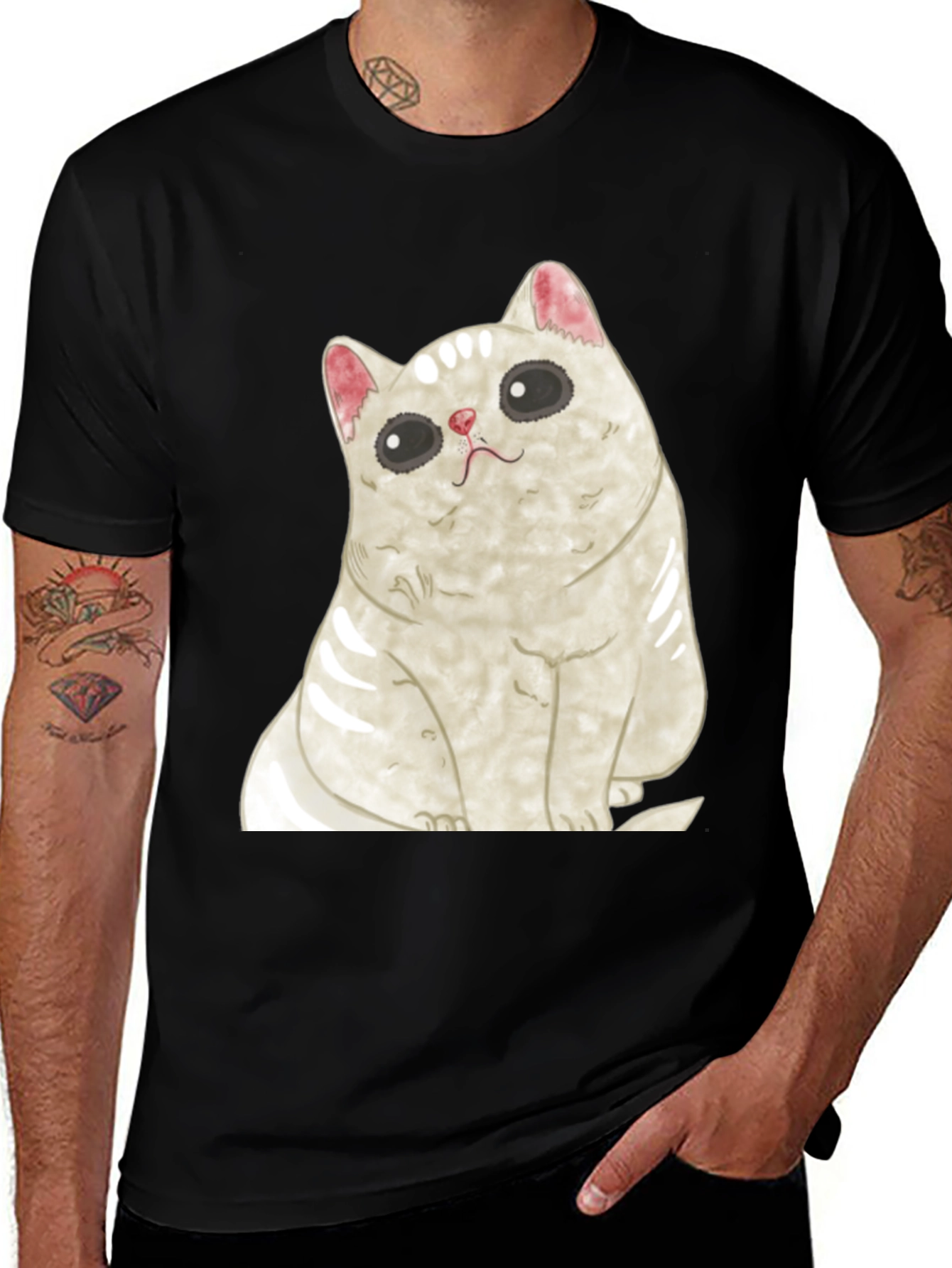 Variant 12 of Cute Cartoon Cat Graphic Black T-Shirt