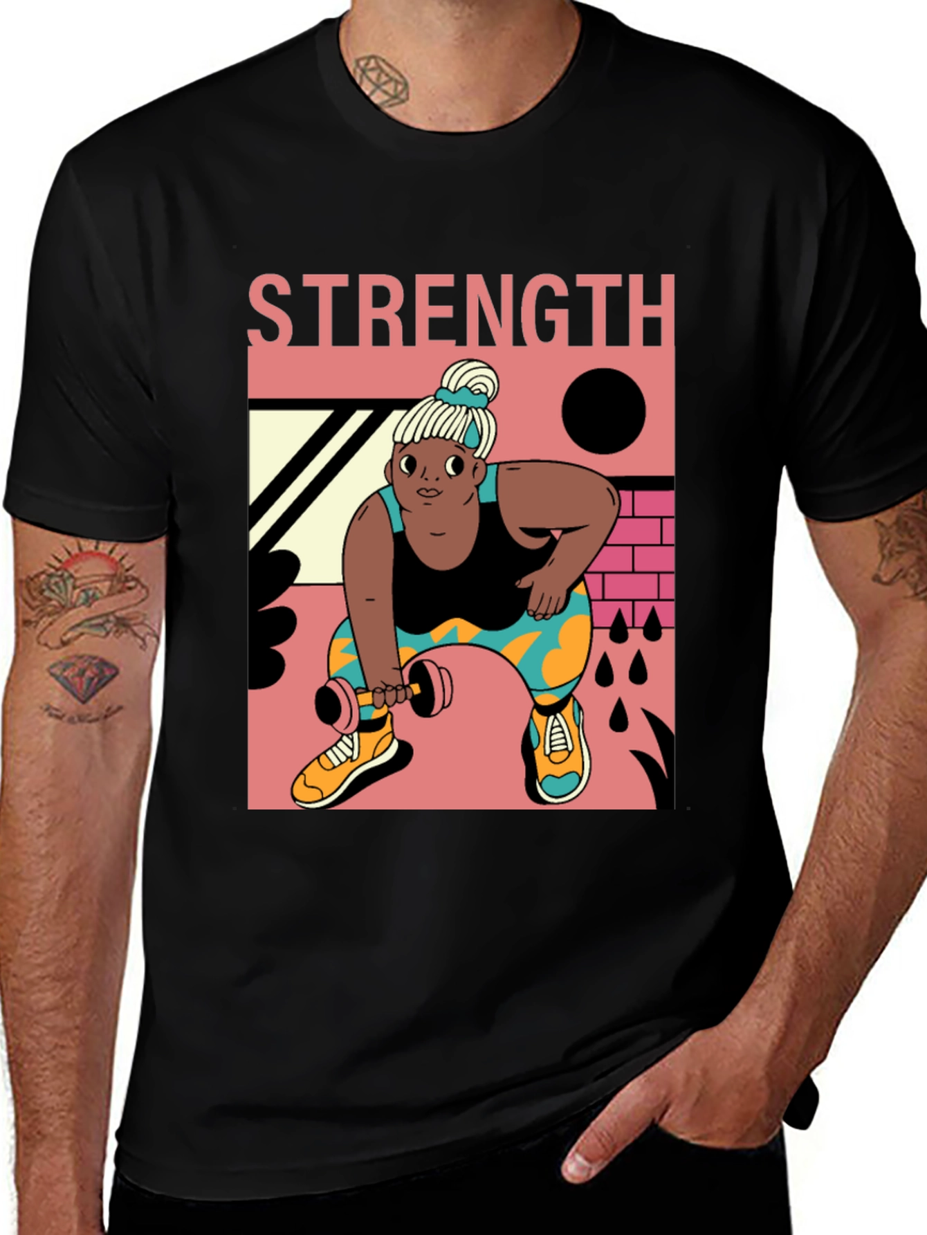 Variant 18 of Strength Graphic T-Shirt - Black Cotton Tee