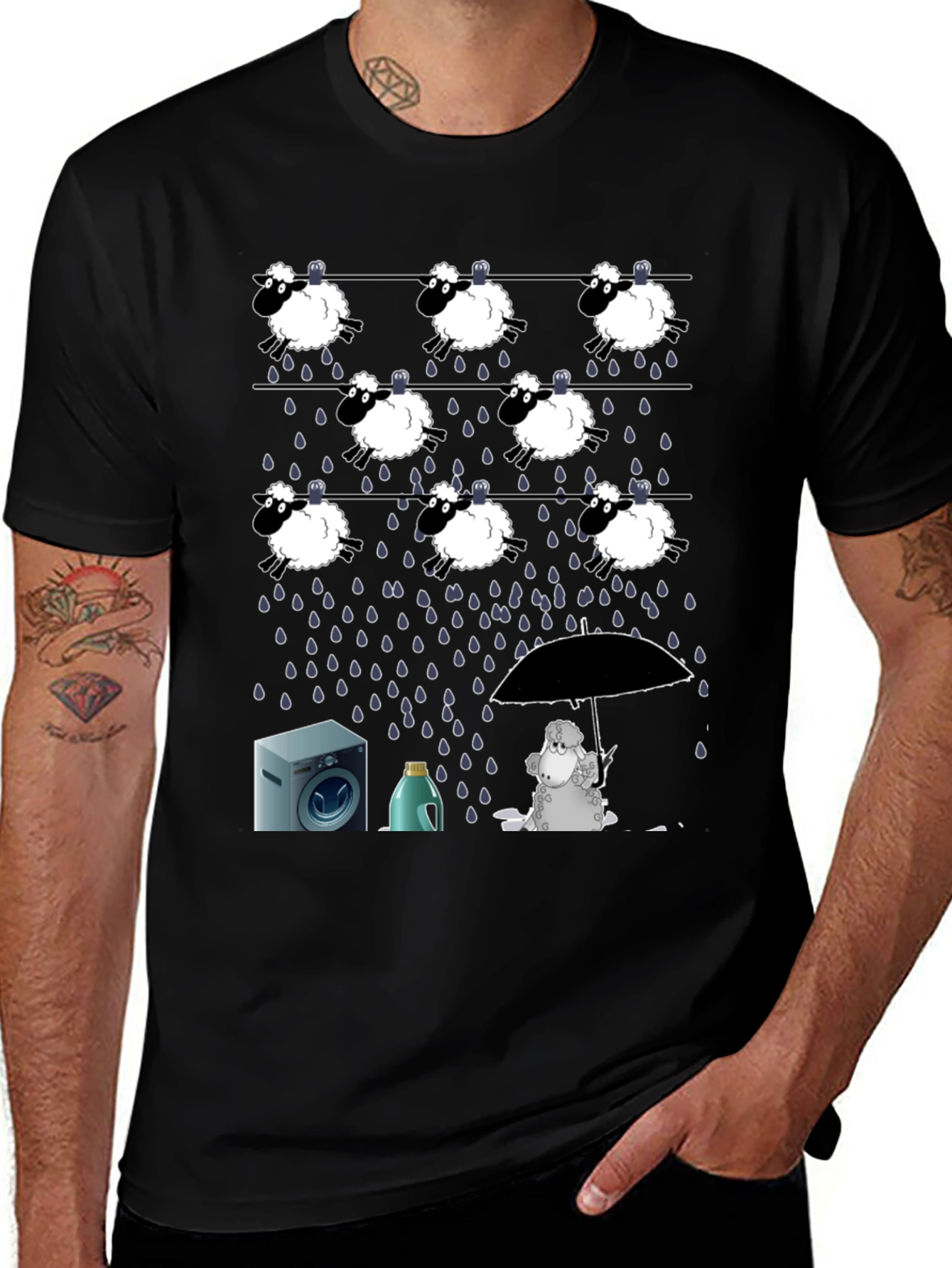 Variant 3 of Rainy Sheep T-Shirt: Laundry Day Fun
