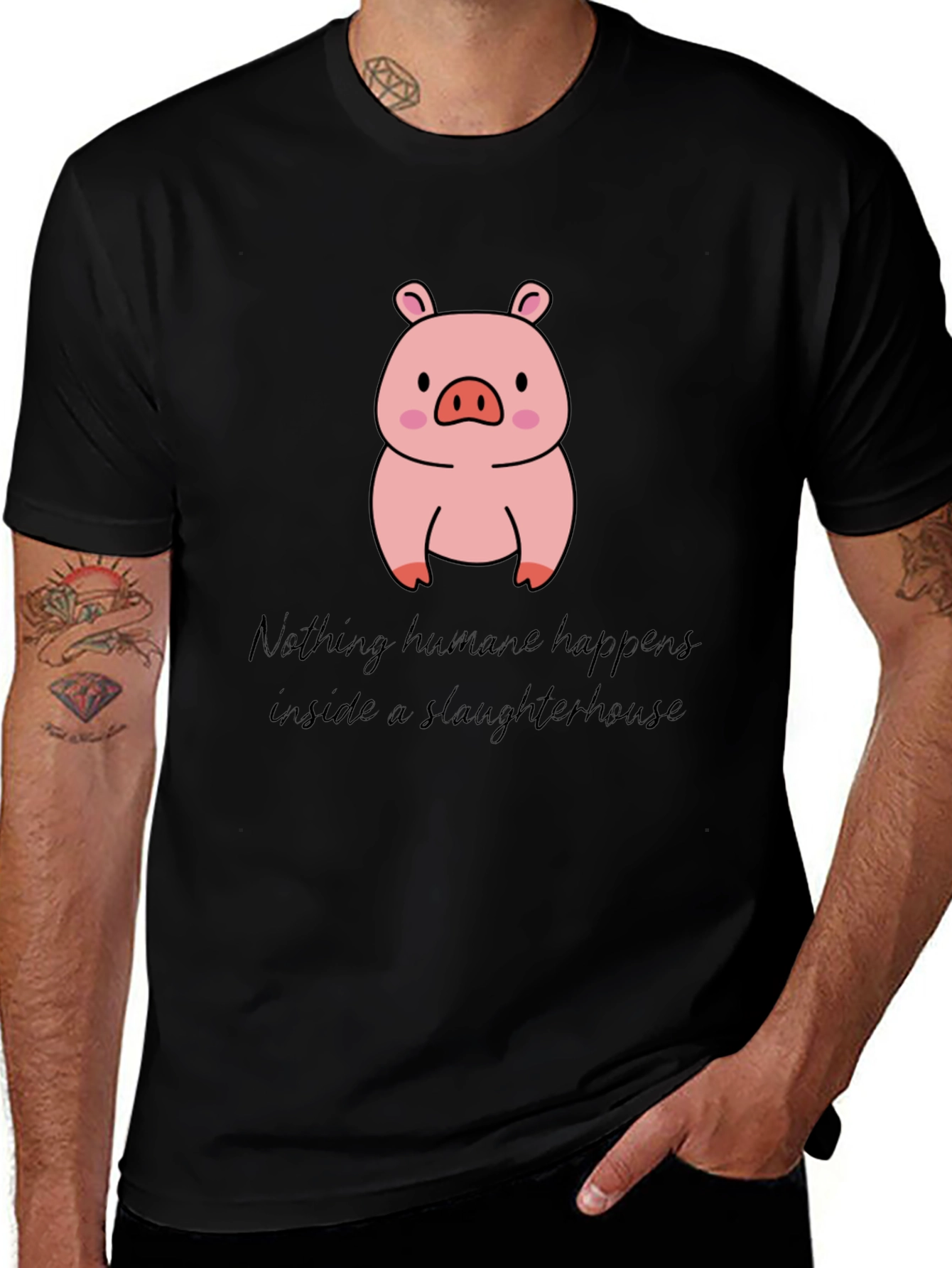 Variant 16 of Vegan Pig T-Shirt - Nothing Humane Happens