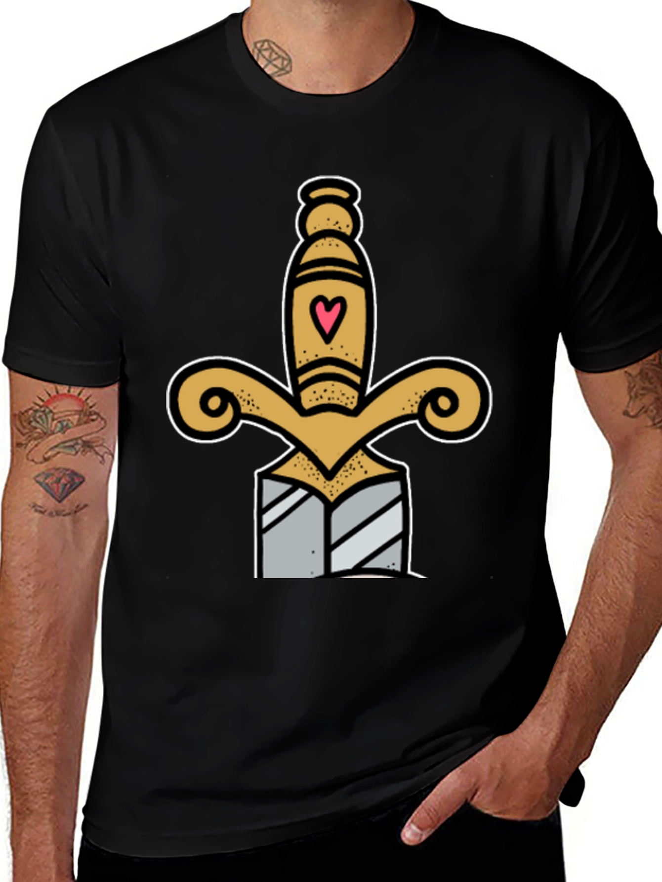 Variant 7 of Heart Dagger Tee - Classic Tattoo Style