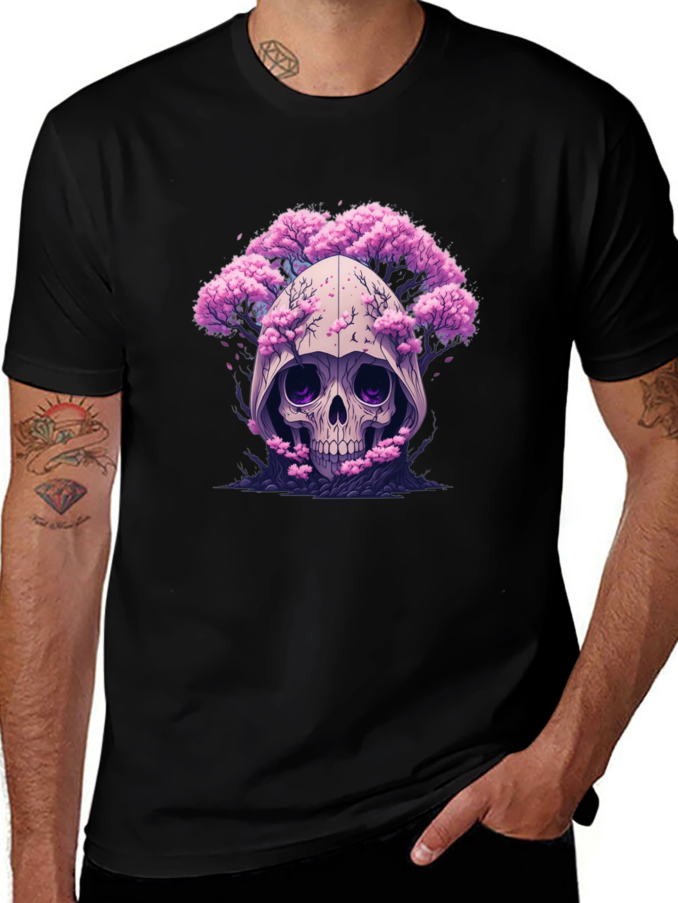Variant 19 of Skull & Cherry Blossom Graphic Tee