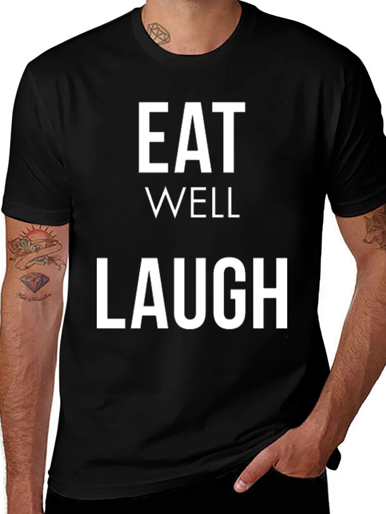 Variant 7 of Eat Well, Laugh Often Black Graphic Tee