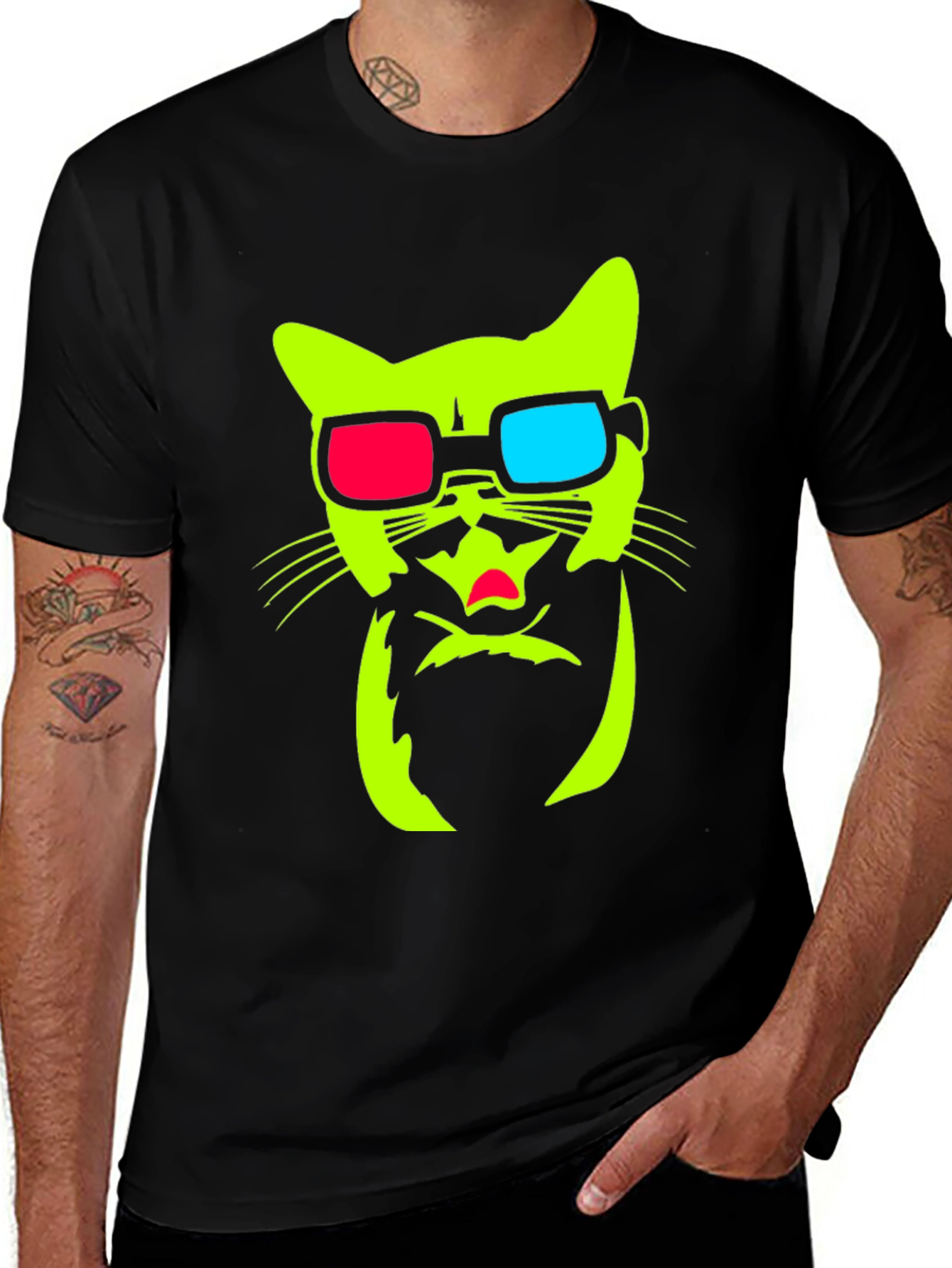 Variant 21 of Retro 3D Cat Graphic Tee - Cool & Quirky