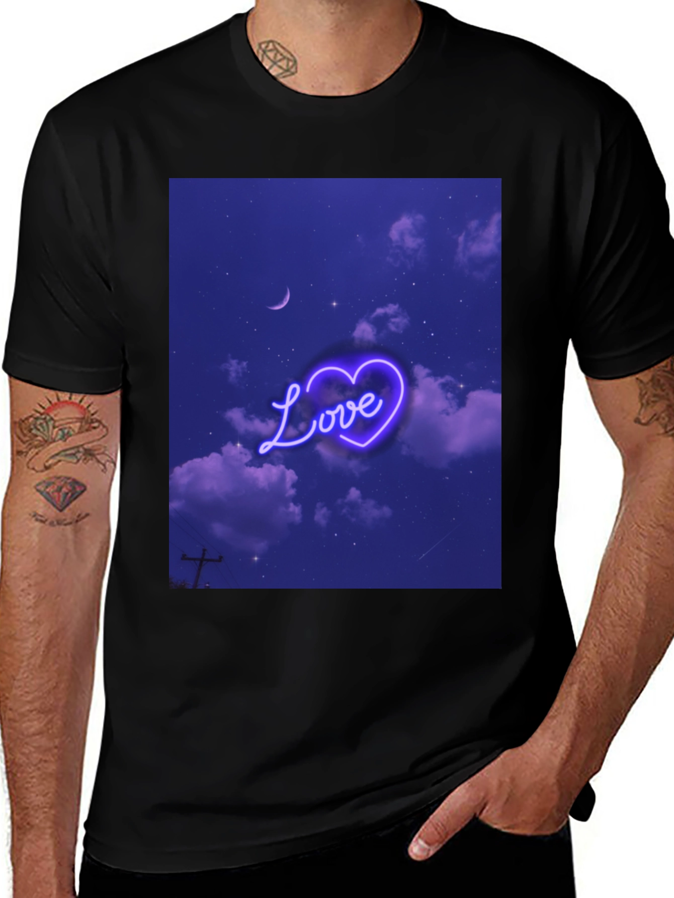 Love Heart Sky Graphic Tee - Black