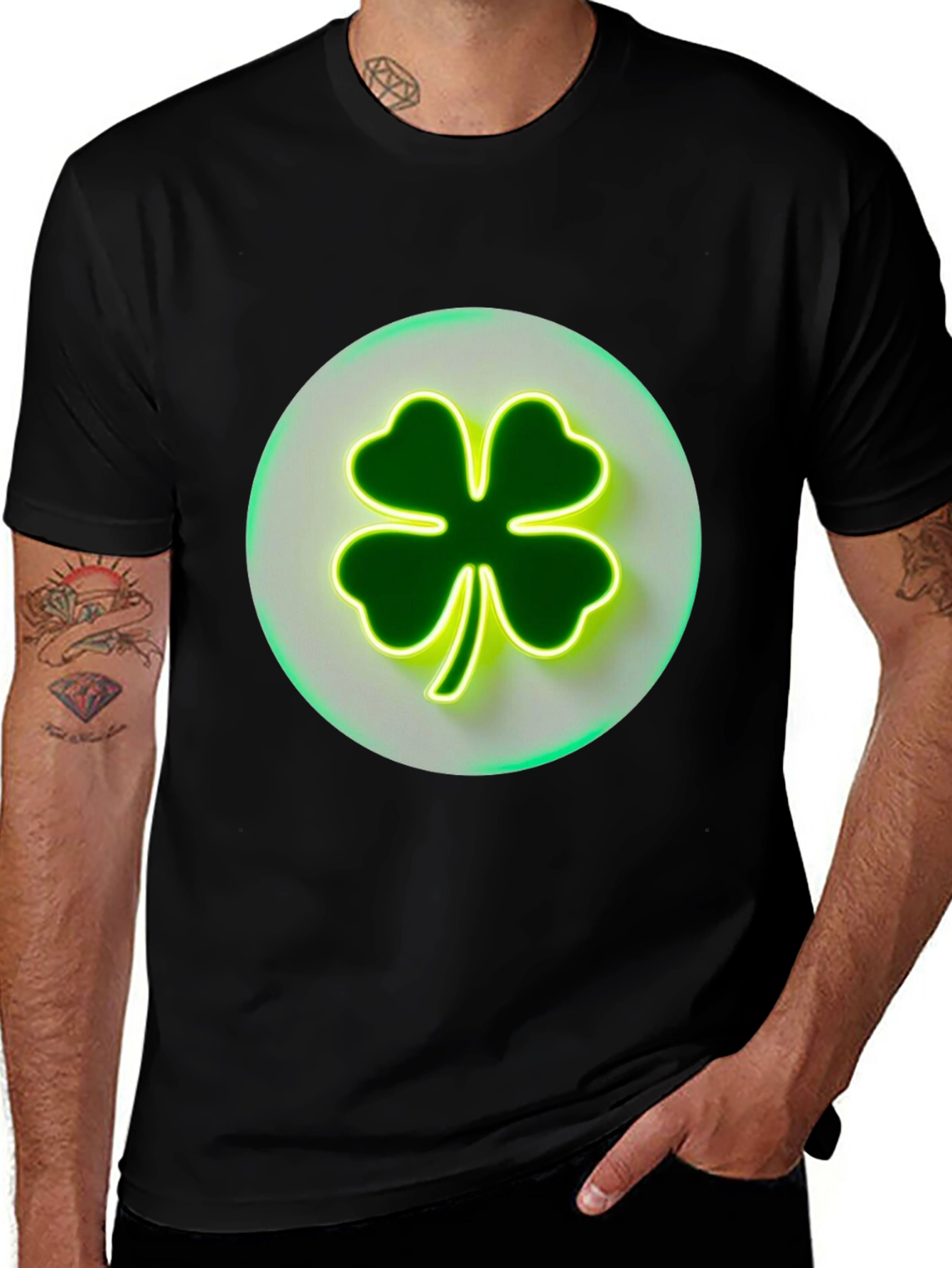 Variant 28 of St. Patrick's Day Clover Graphic Tee - Black