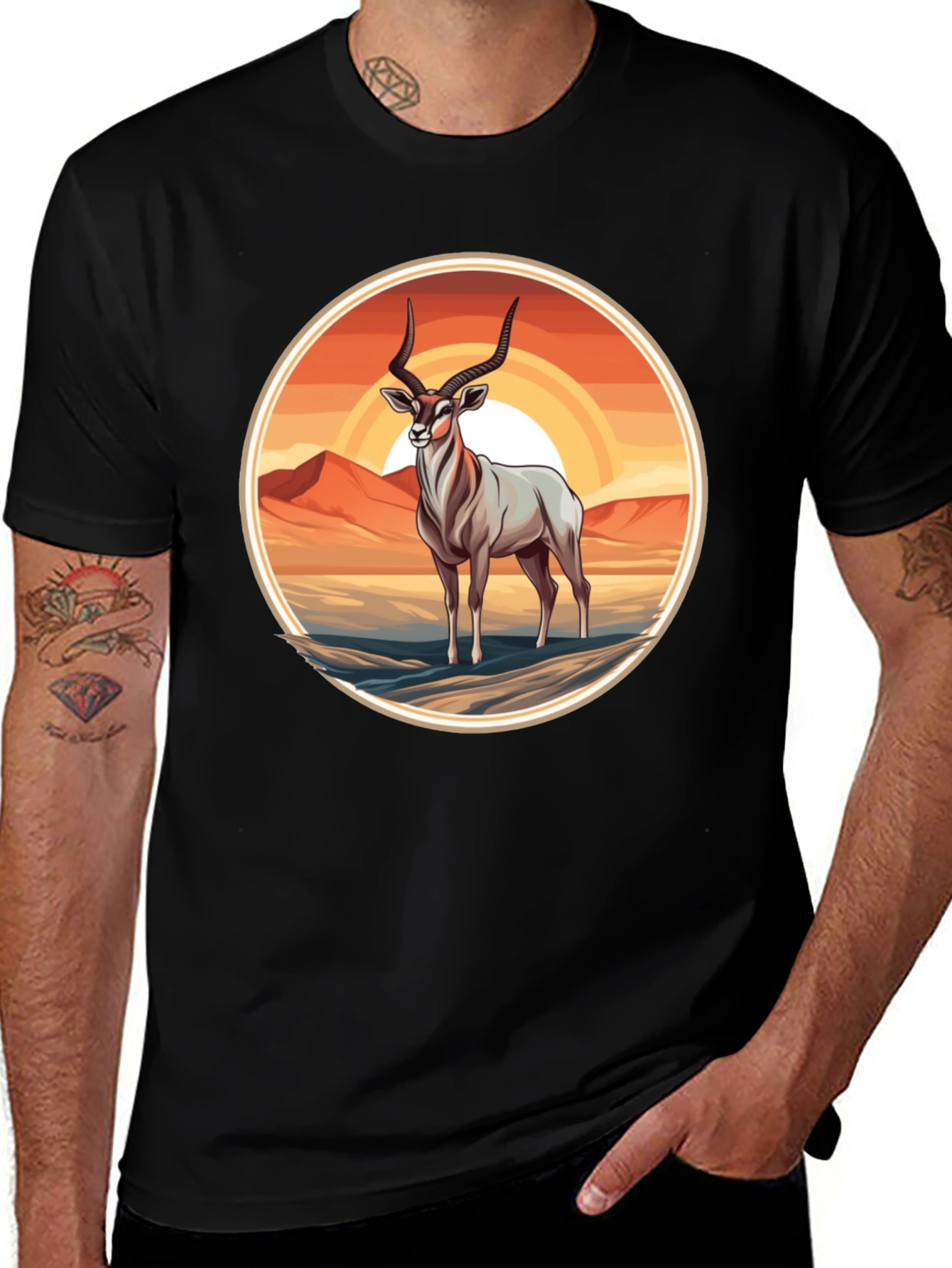 Variant 15 of Antelope Graphic Tee - Desert Sunset Design