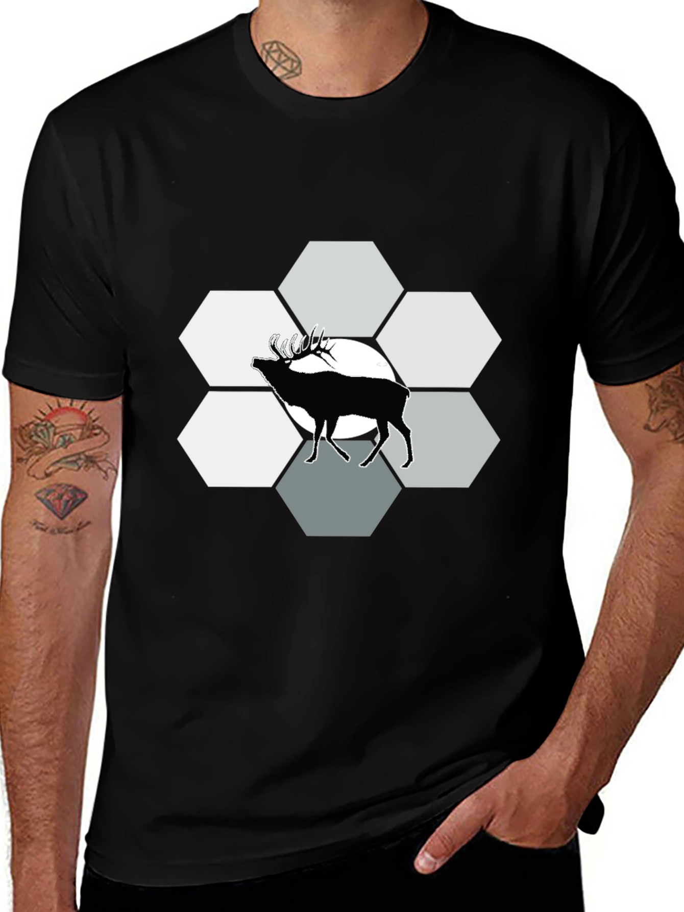 Variant 6 of Elk Hexagon Graphic Tee - Black