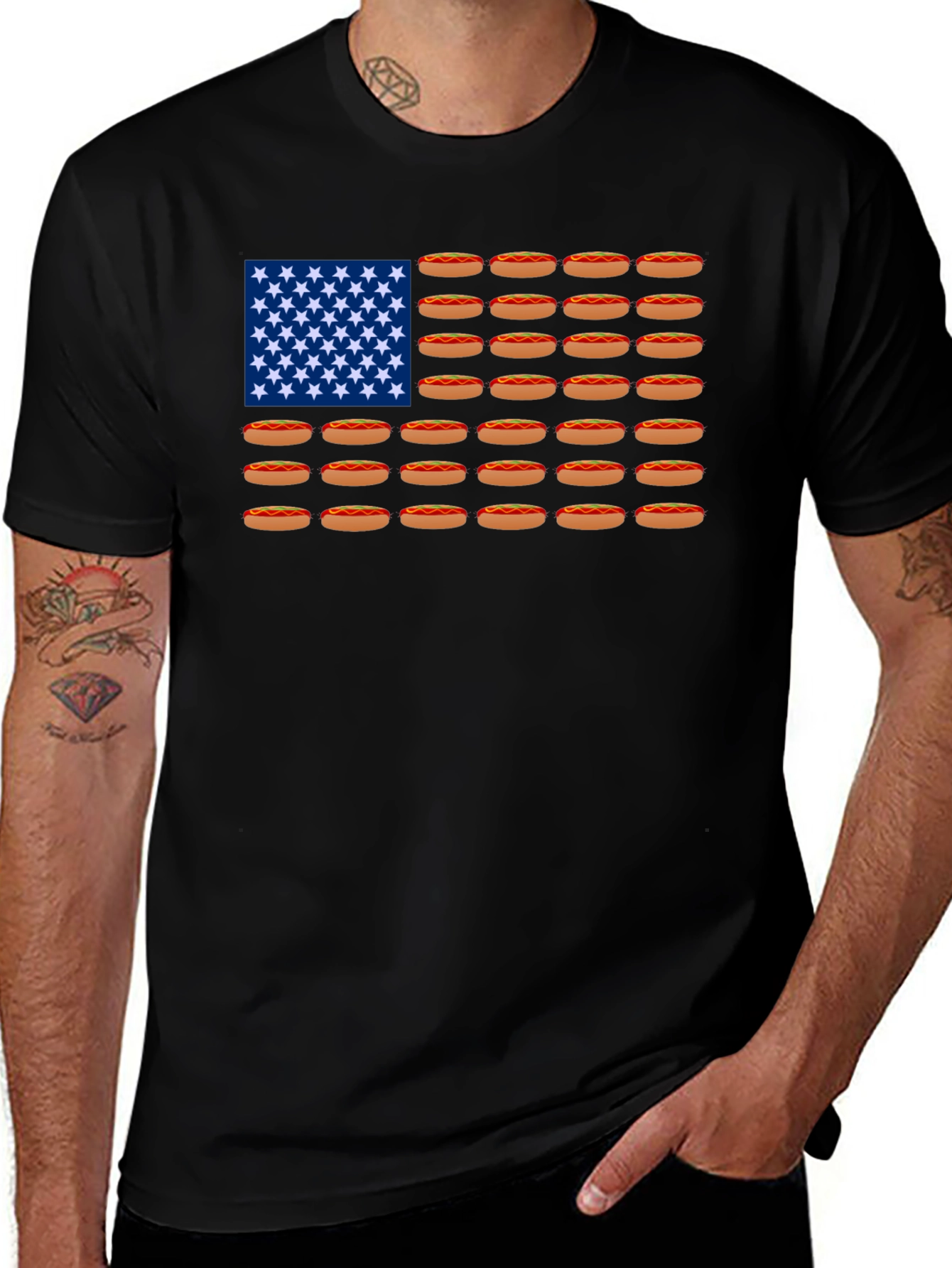 Hot Dog American Flag T-Shirt - Patriotic Apparel