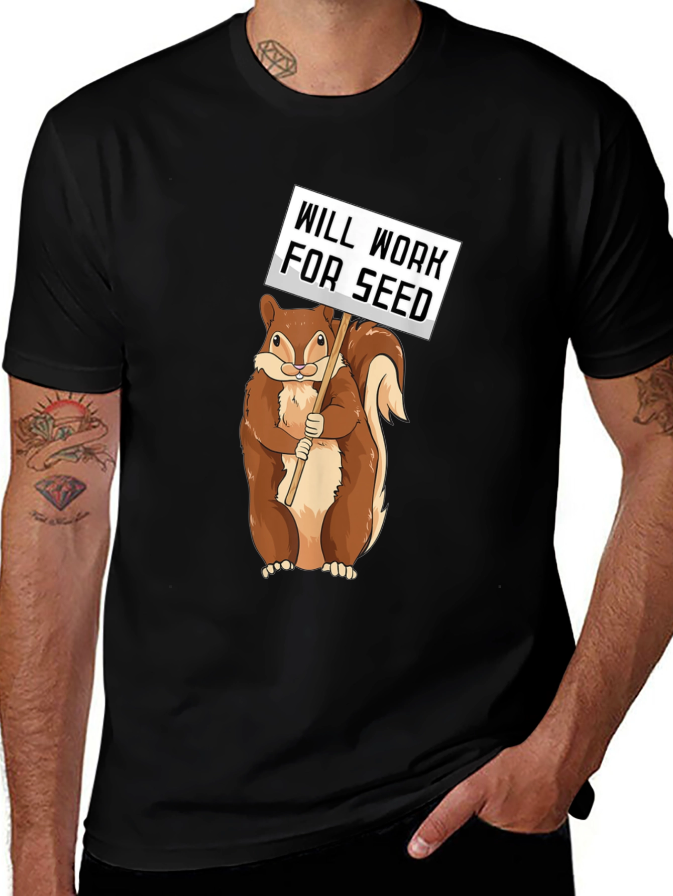 Variant 3 of Will Work For Seed Squirrel Tee
