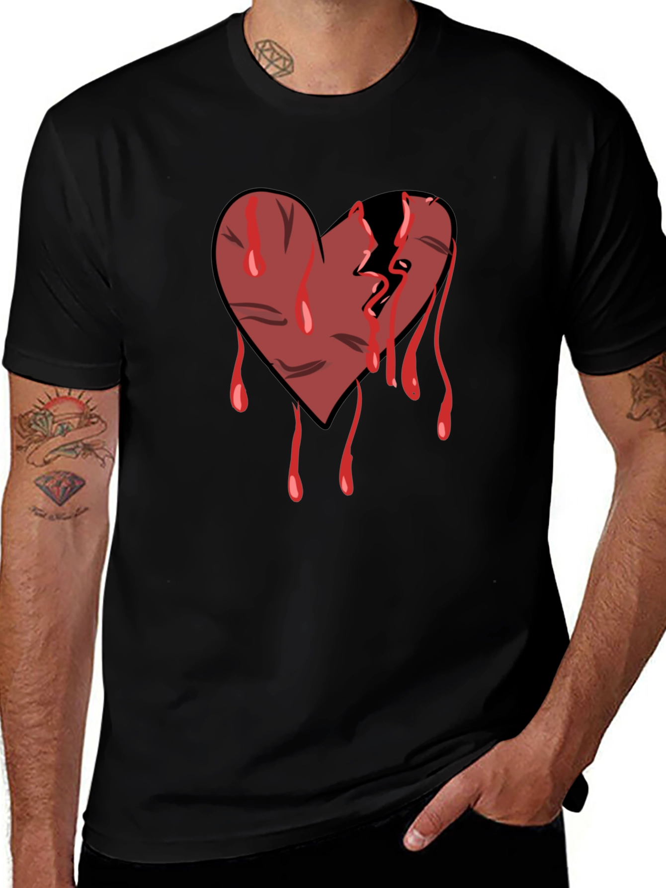 Variant 4 of Broken Heart Graphic Black T-Shirt