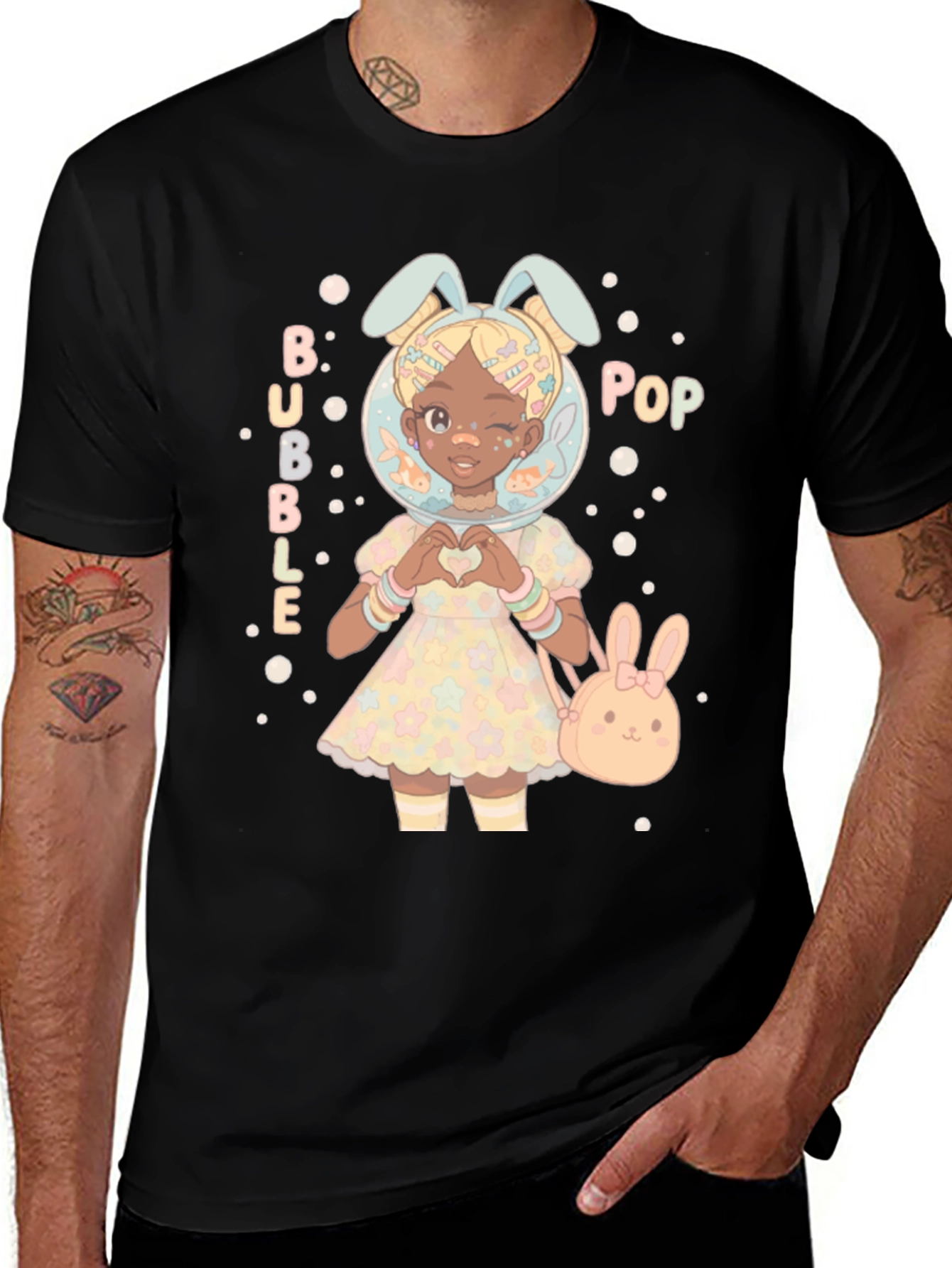 Variant 16 of Bubble Pop Anime Girl Black T-Shirt