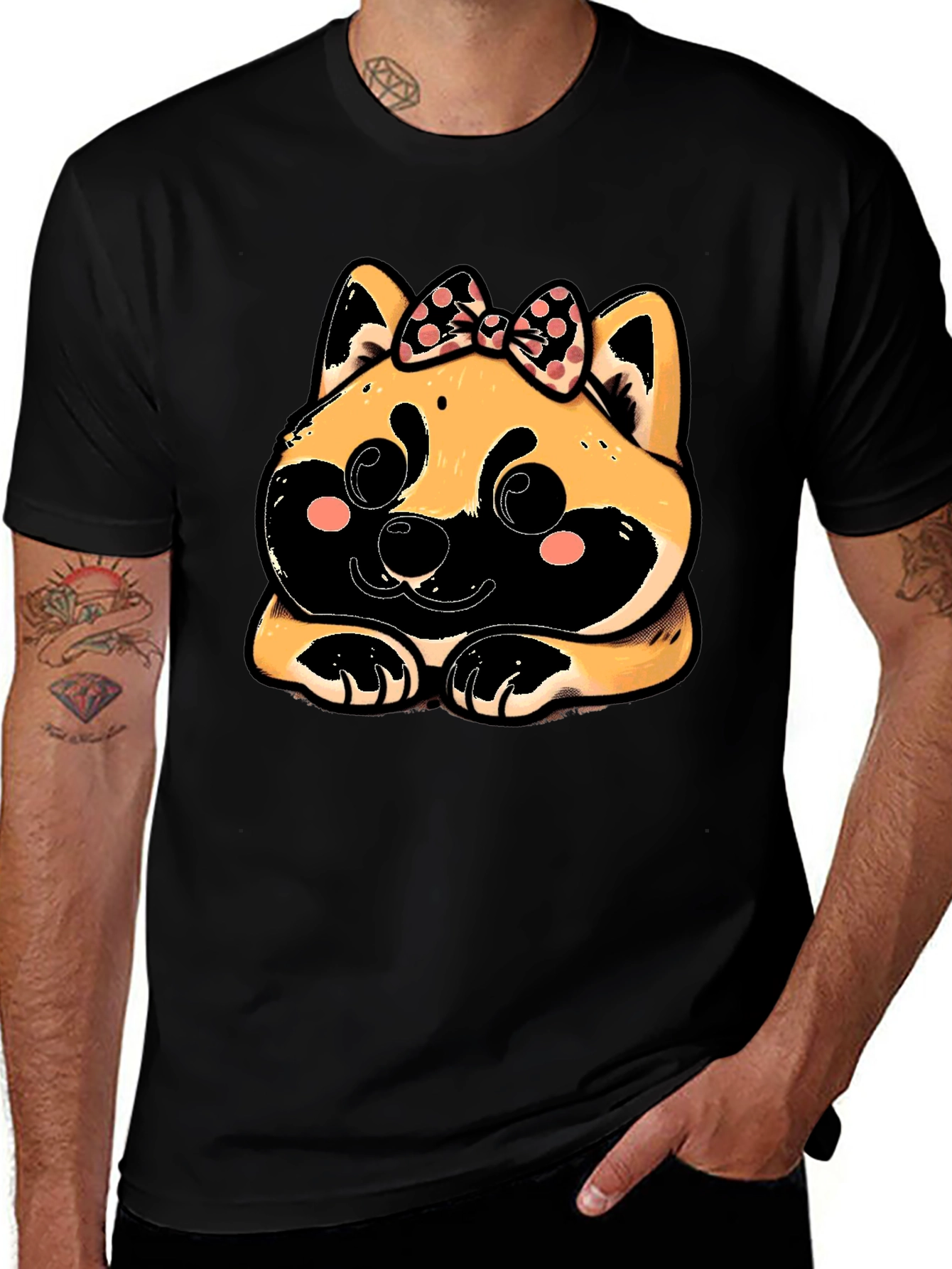 Cute Cartoon Shiba Inu Bow T-Shirt