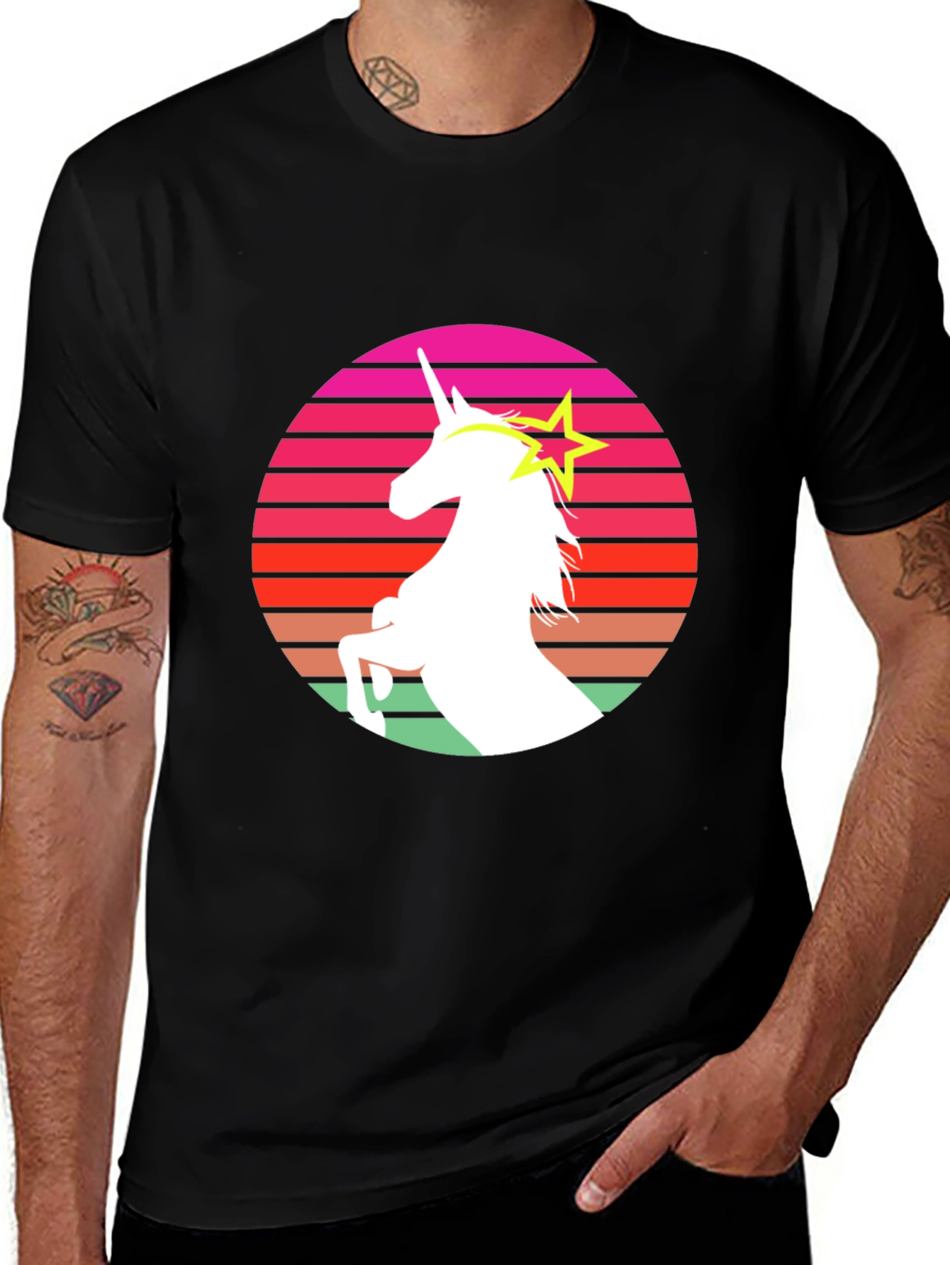 Variant 19 of Retro Unicorn Graphic Tee - Men's Black T-Shirt