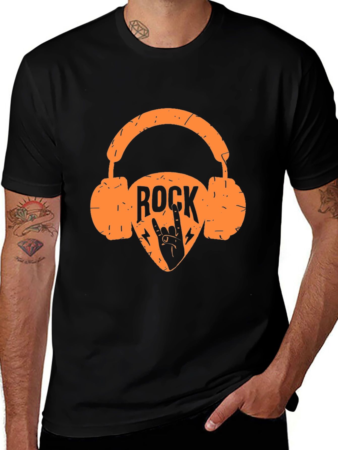 Variant 12 of Rock Music Headphones Graphic Tee - Black T-Shirt