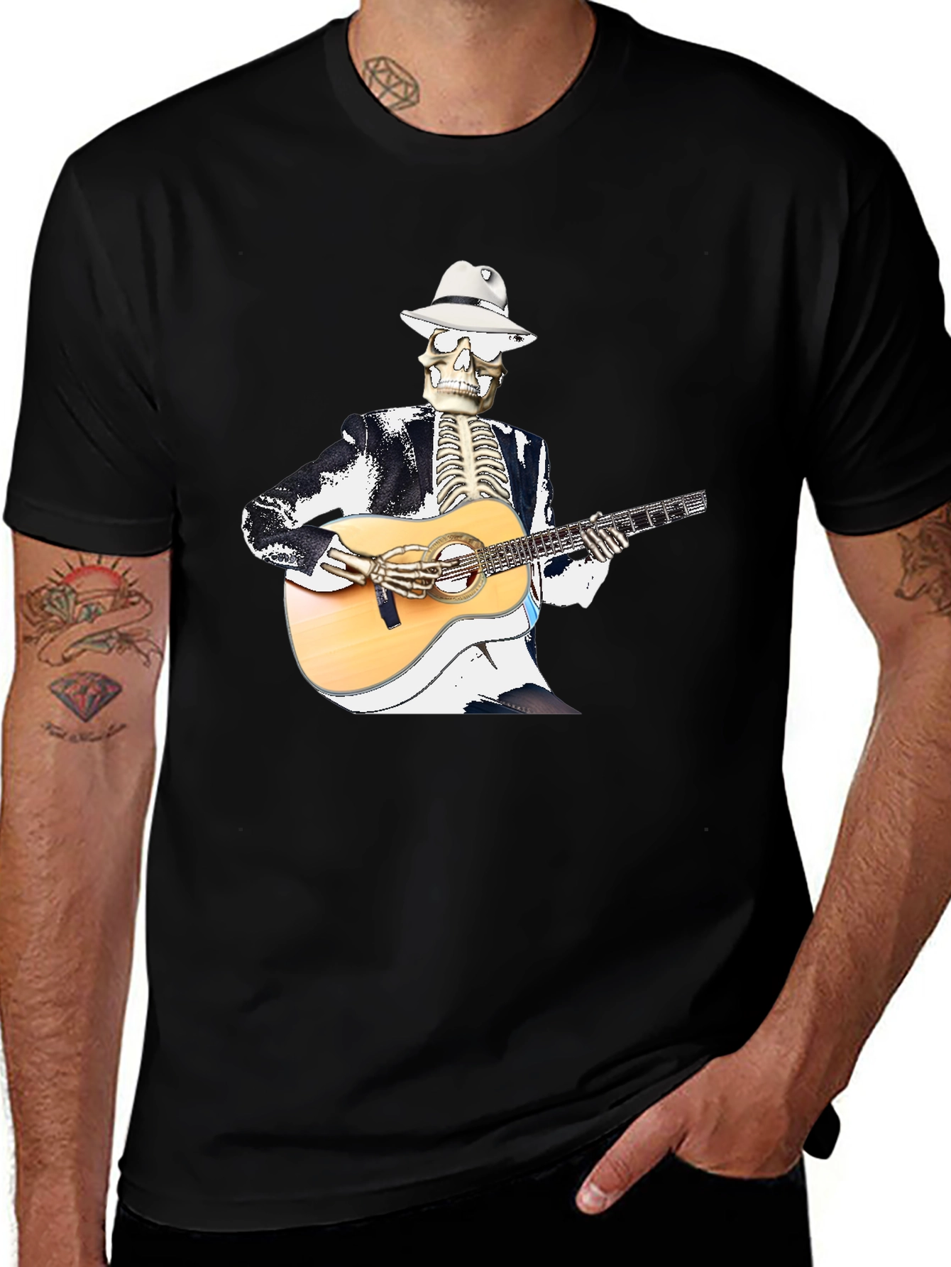Variant 6 of Skeleton Musician Graphic T-Shirt - Cool Guitar Player Tee