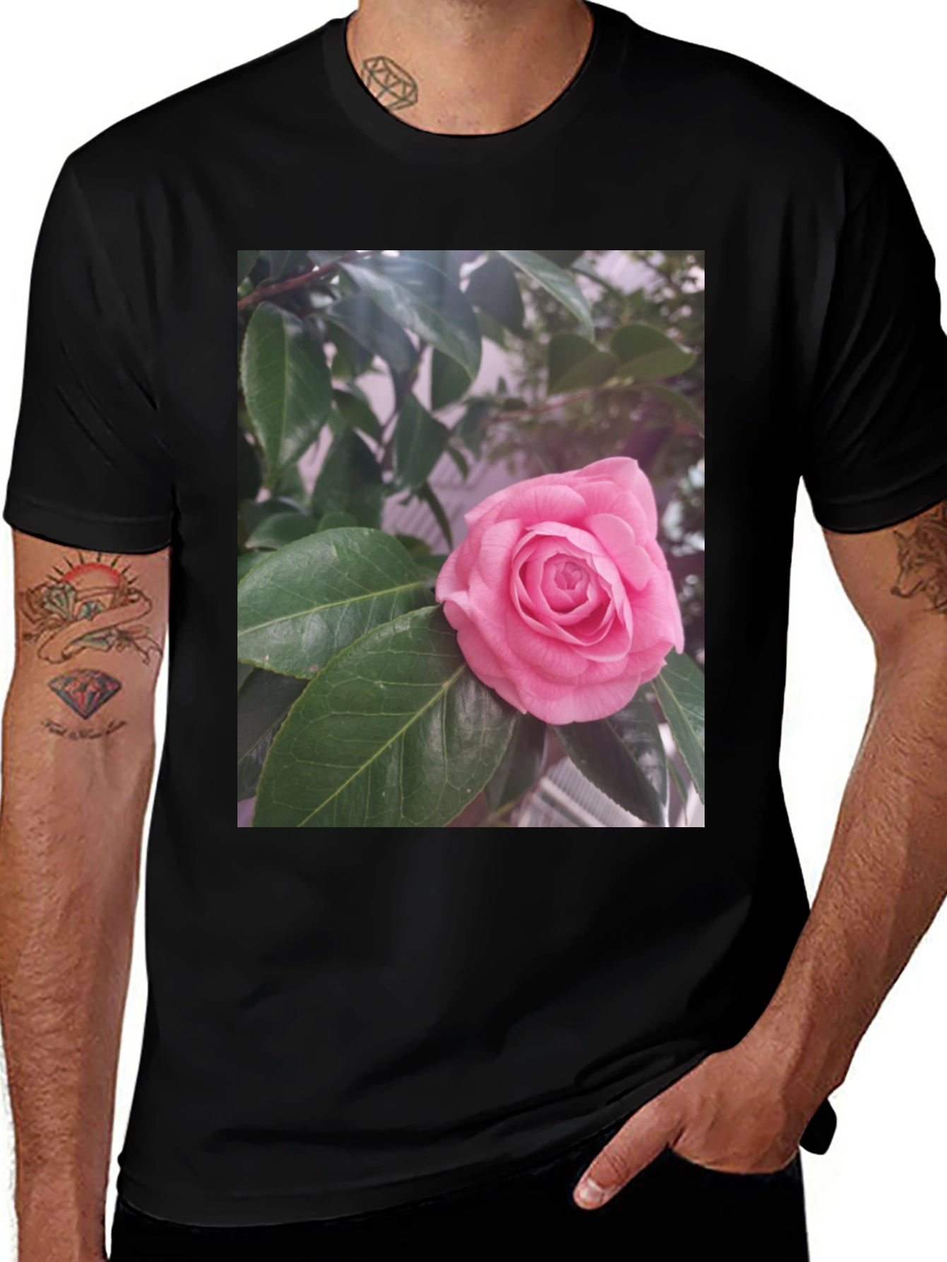 Variant 28 of Floral Graphic Tee - Pink Rose Blossom Print