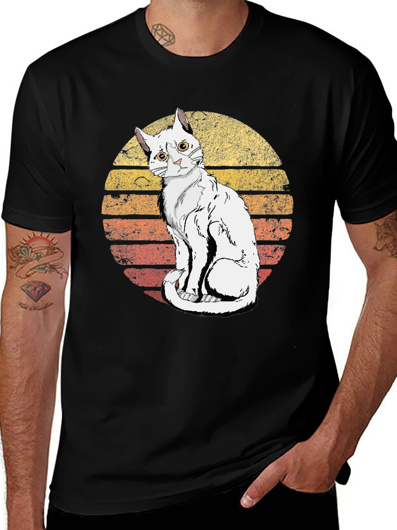 Variant 26 of Retro Sunset Cat Graphic Tee - Unisex Black T-Shirt