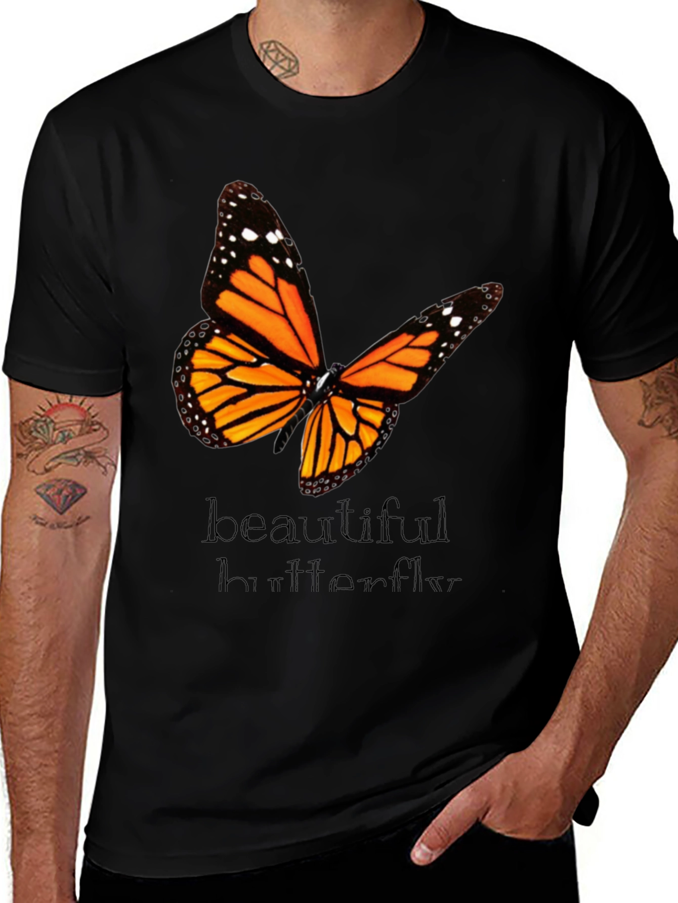 Variant 19 of Butterfly Graphic Tee - Stylish Men's Black T-Shirt