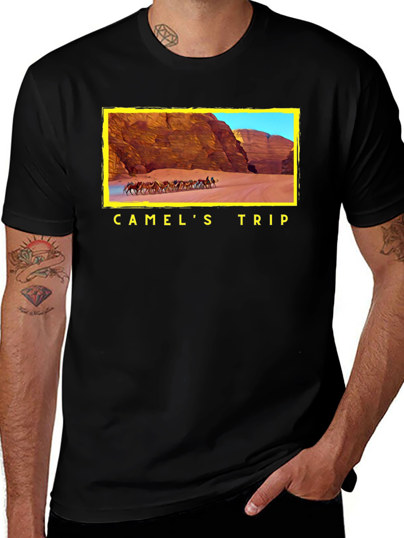 Variant 26 of Camel's Trip Graphic T-Shirt - Desert Adventure Tee
