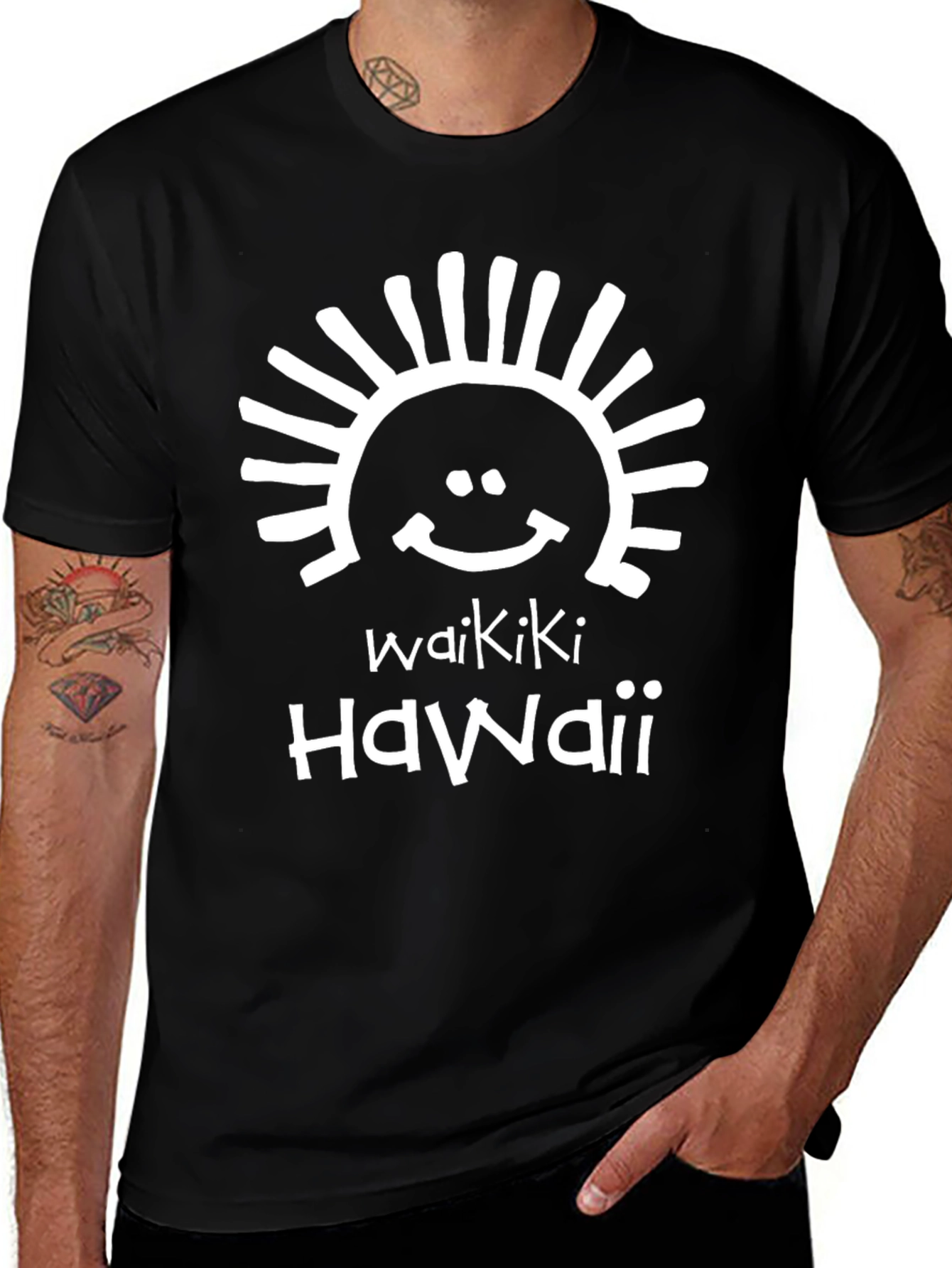 Waikiki Hawaii Graphic T-Shirt Black