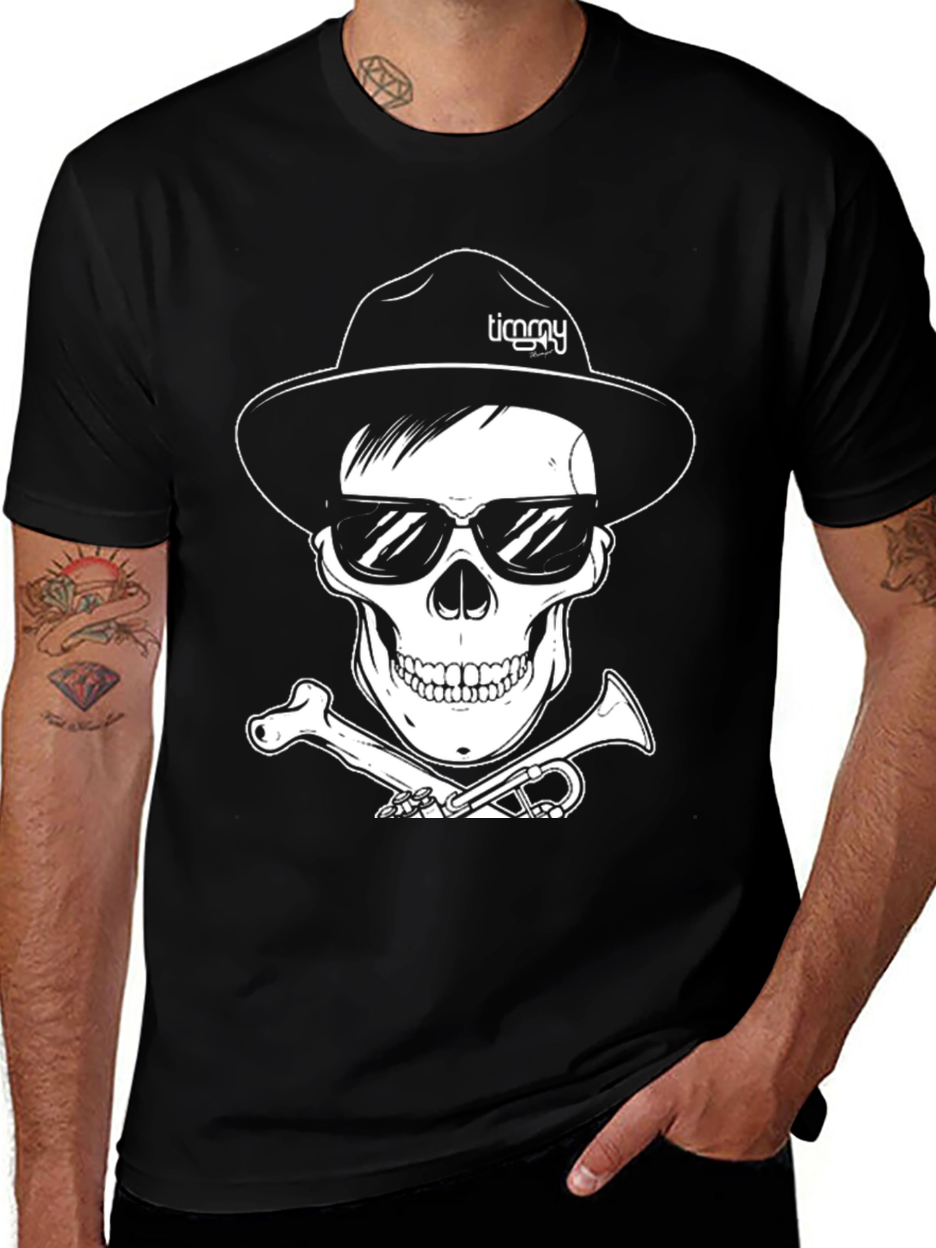 Variant 11 of Skull with Hat & Sunglasses Graphic Tee