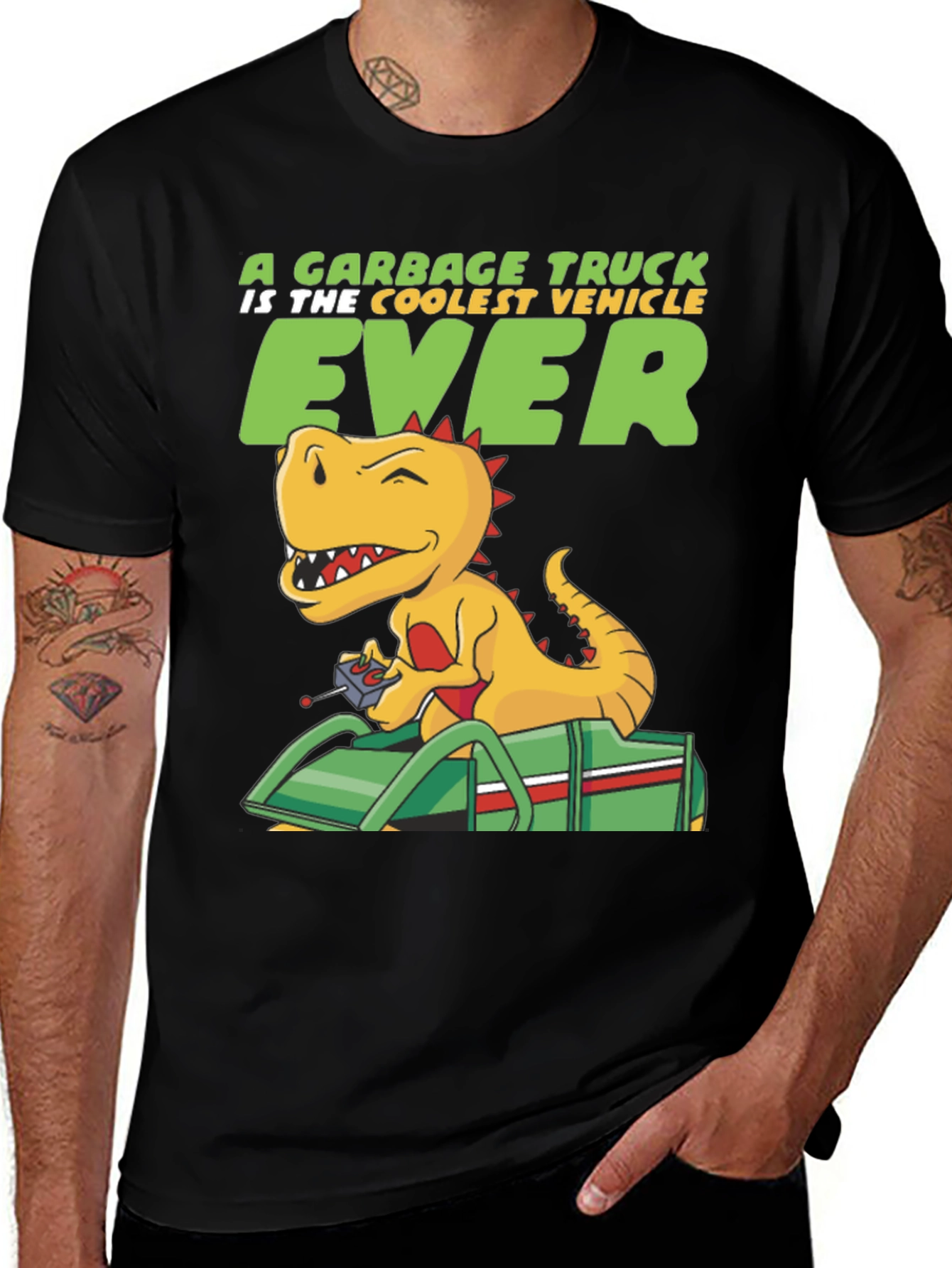 Variant 16 of Cool Dinosaur Garbage Truck T-Shirt