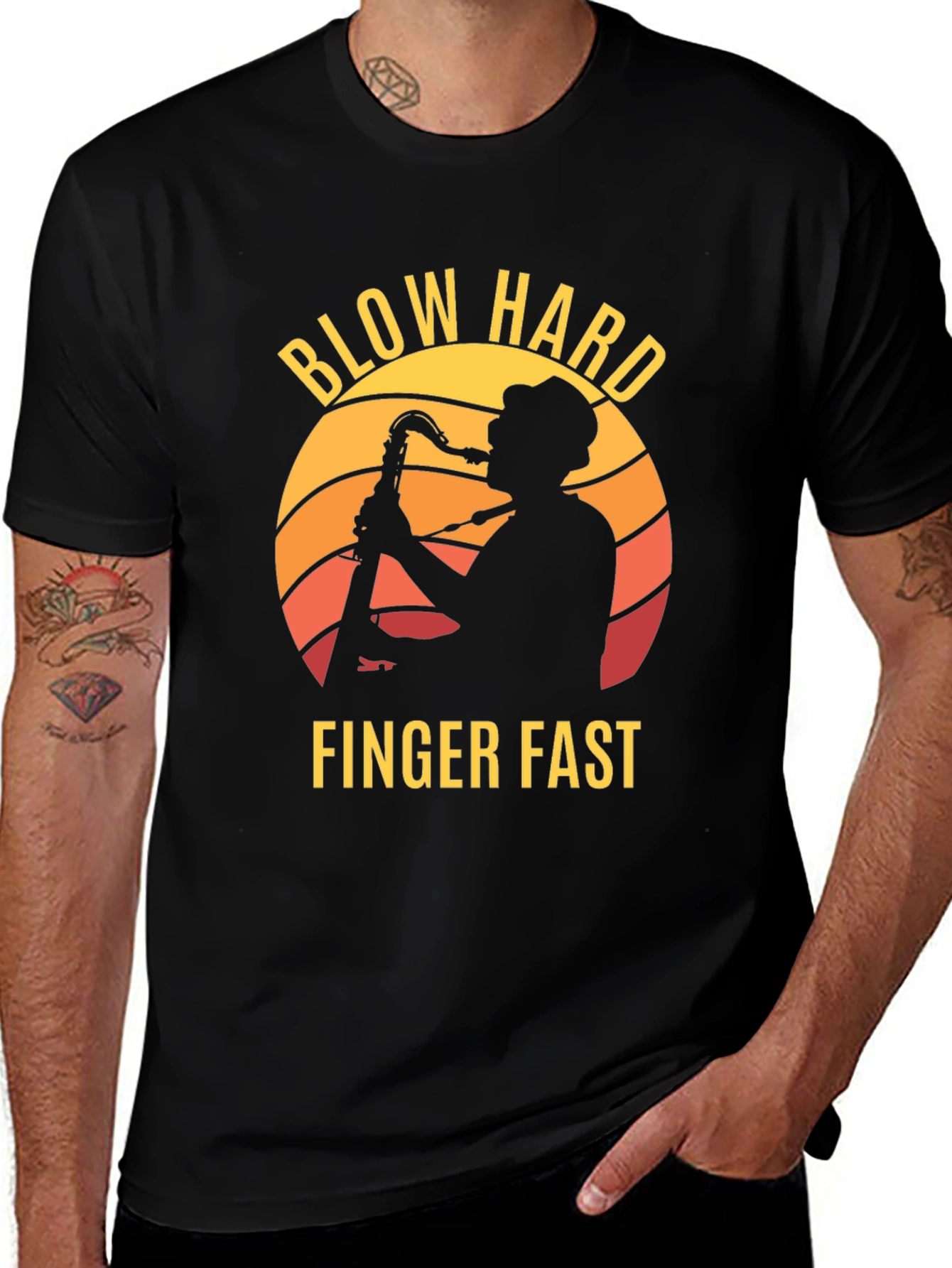 Variant 27 of Blow Hard Finger Fast Saxophone Player T-Shirt
