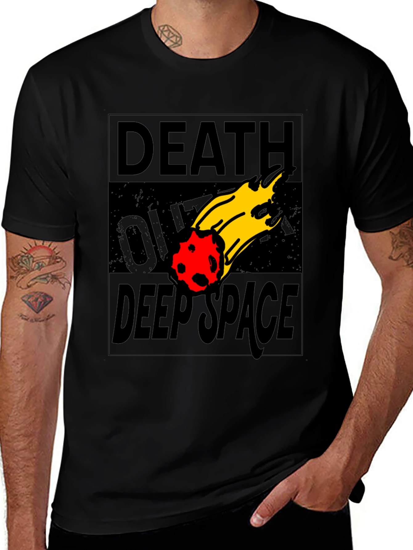 Variant 18 of Death Over Deep Space Graphic Tee - Black Cotton