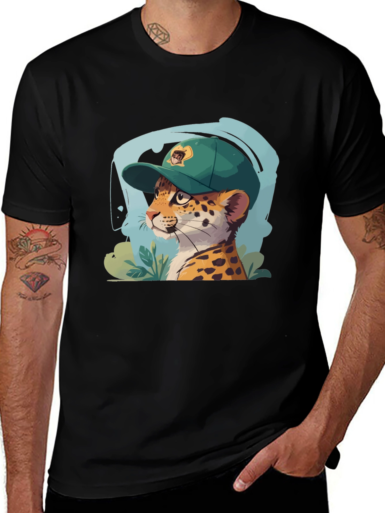 Cool Cat Tee - Leopard in Baseball Cap T-Shirt