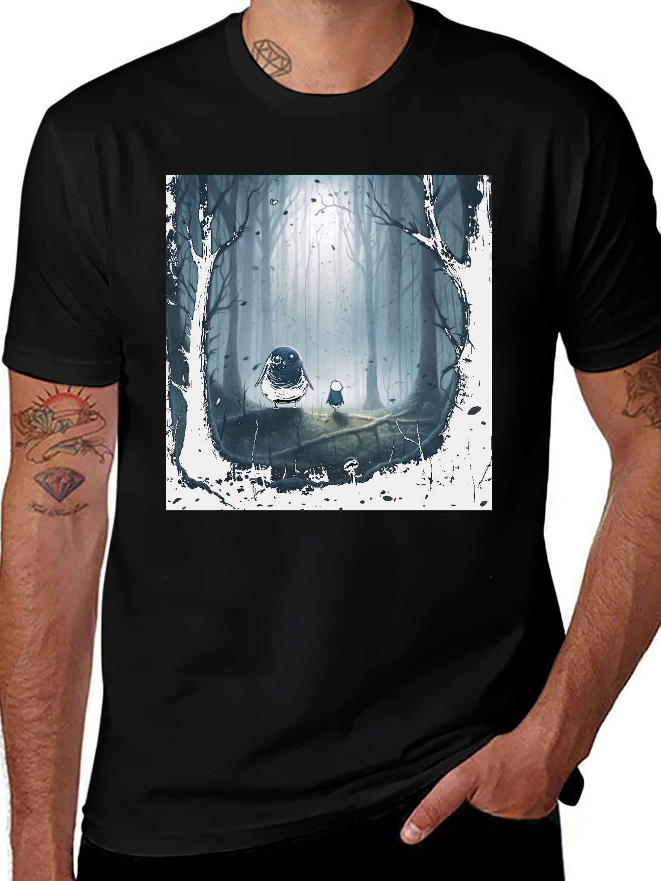 Whimsical Forest Graphic Tee - Black