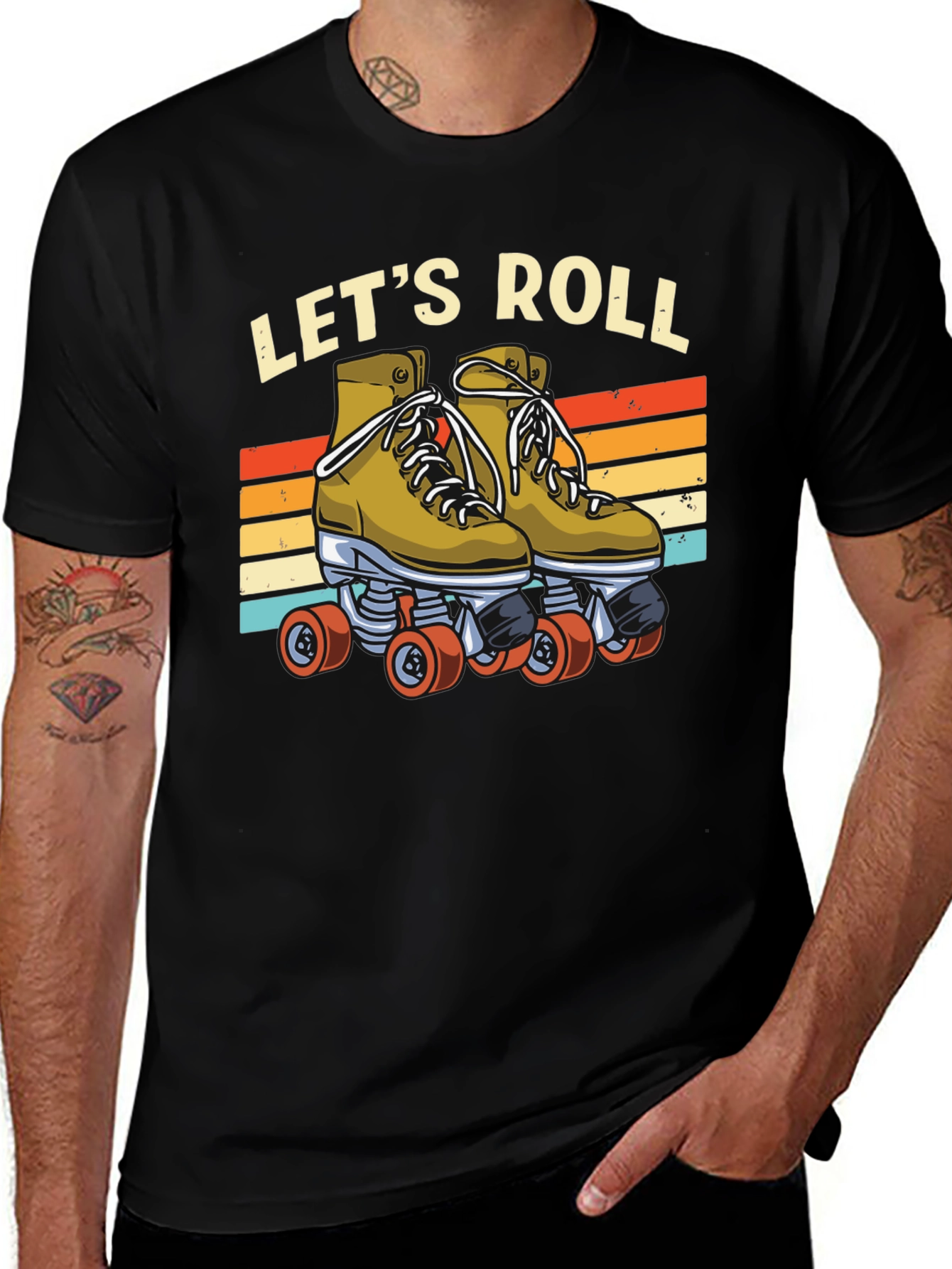 Black Let's Roll Retro Roller Skate T-Shirt main image